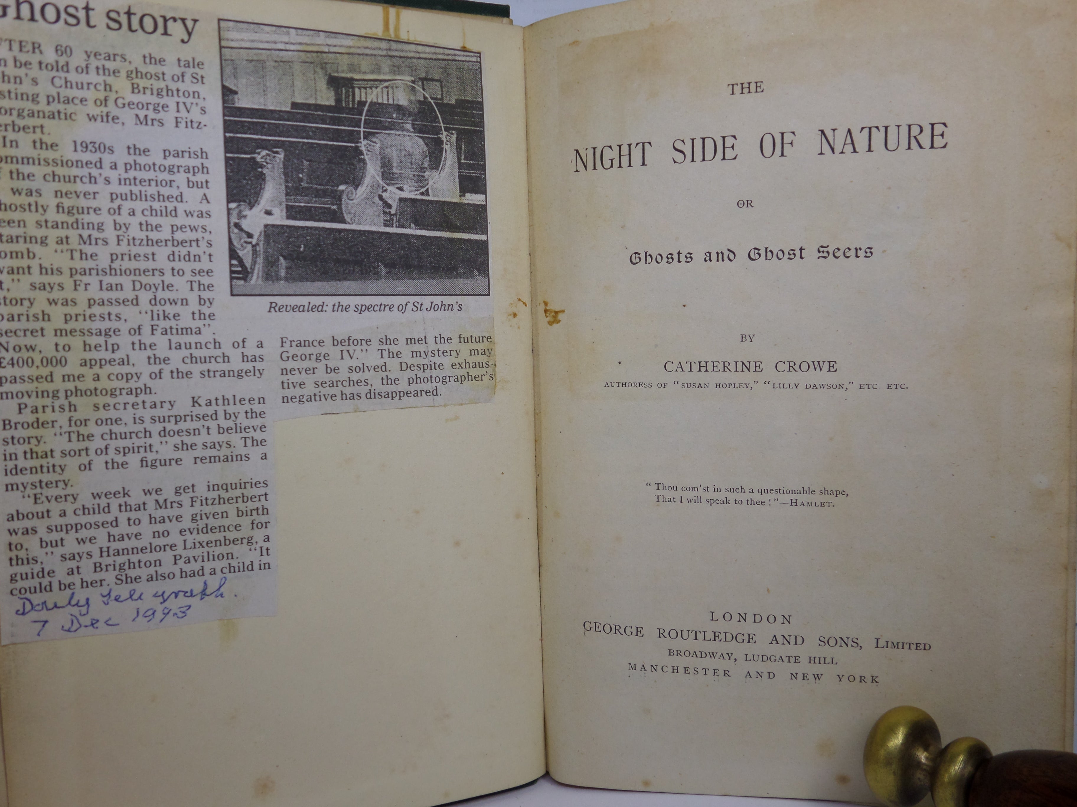 THE NIGHT SIDE OF NATURE OR GHOSTS AND GHOST SEERS BY CATHERINE CROWE CA. 1866