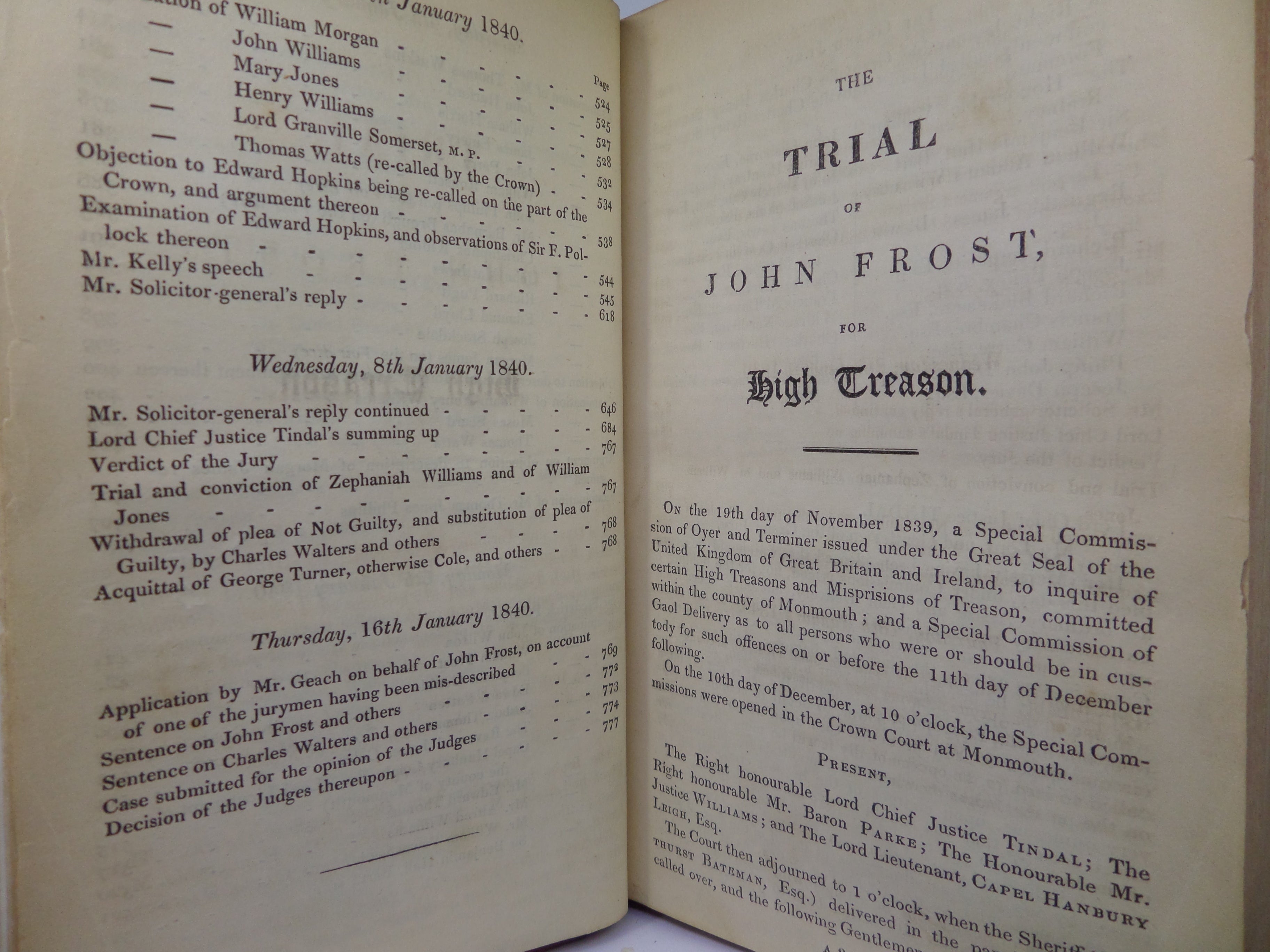 THE TRIAL OF JOHN FROST FOR HIGH TREASON UNDER A SPECIAL COMMISSION HELD AT MONMOUTH IN DECEMBER 1839 AND JANUARY 1840