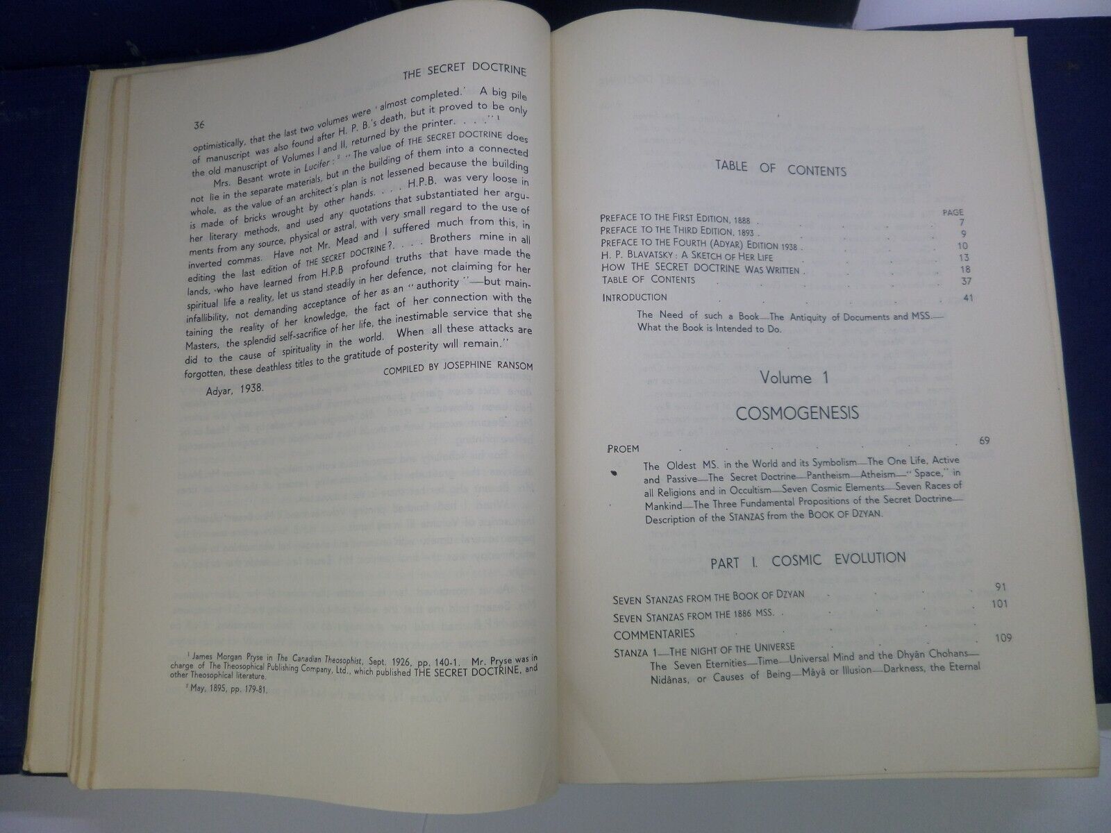 THE SECRET DOCTRINE BY H. P. BLAVATSKY 1938 ADYAR EDITION IN SIX VOLUMES