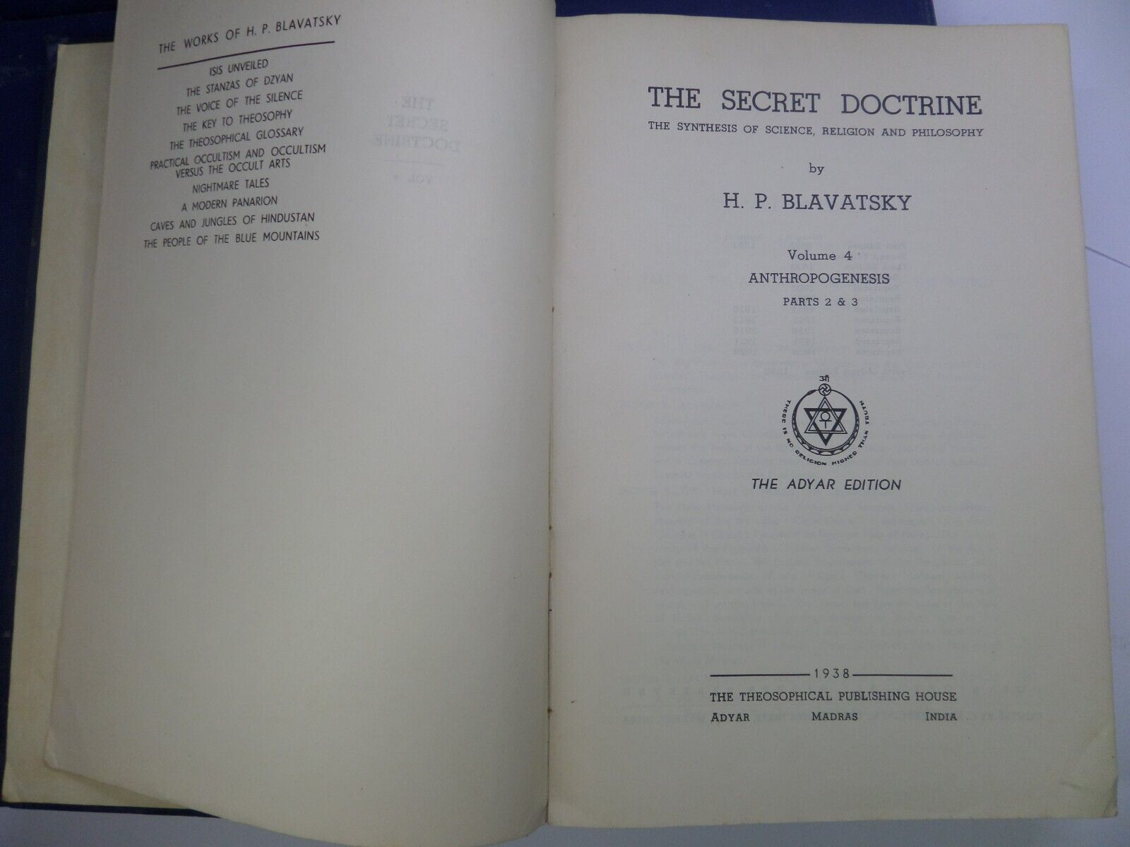 THE SECRET DOCTRINE BY H. P. BLAVATSKY 1938 ADYAR EDITION IN SIX VOLUMES