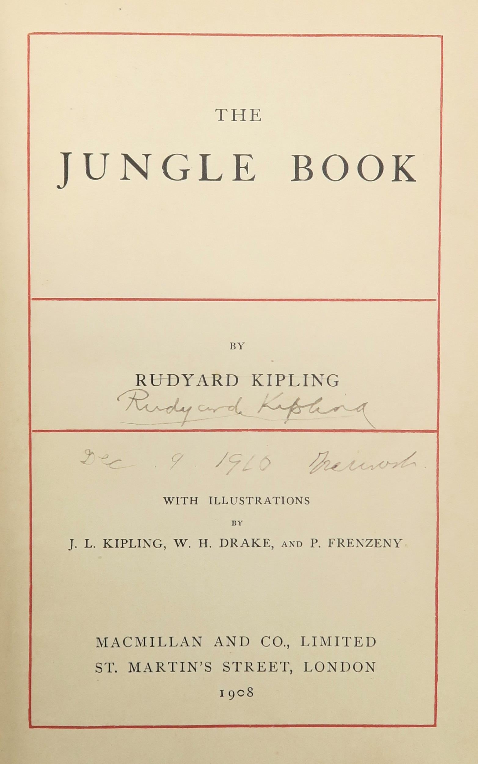 THE JUNGLE BOOK 1908 SIGNED BY RUDYARD KIPLING