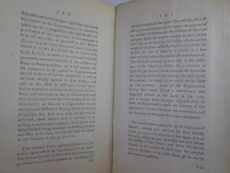 THE REPORT OF THE COMMITTEE APPOINTED TO MANAGING THE EXPERIMENTS OF THE SOCIETY FOR THE IMPROVEMENT OF NAVAL ARCHITECTURE 1794