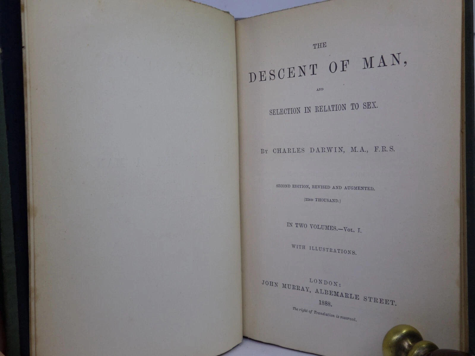 THE DESCENT OF MAN BY CHARLES DARWIN 1888 IN TWO VOLUMES