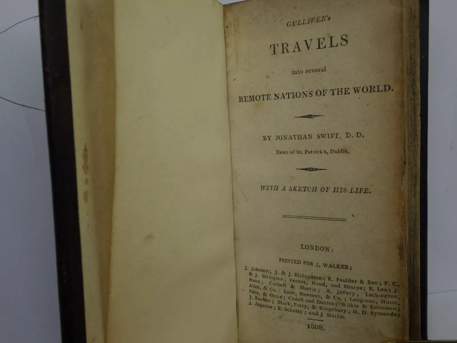 GULLIVER'S TRAVELS BY JONATHAN SWIFT 1808 FINE LEATHER BINDING