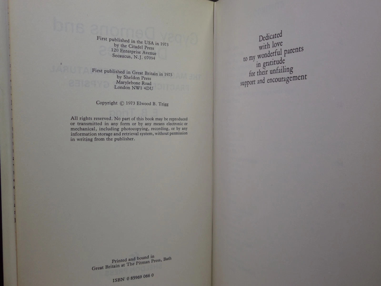 GYPSY DEMONS AND DIVINITIES: THE MAGICAL & SUPERNATURAL PRACTICES OF THE GYPSIES BY E.B. TRIGG 1975