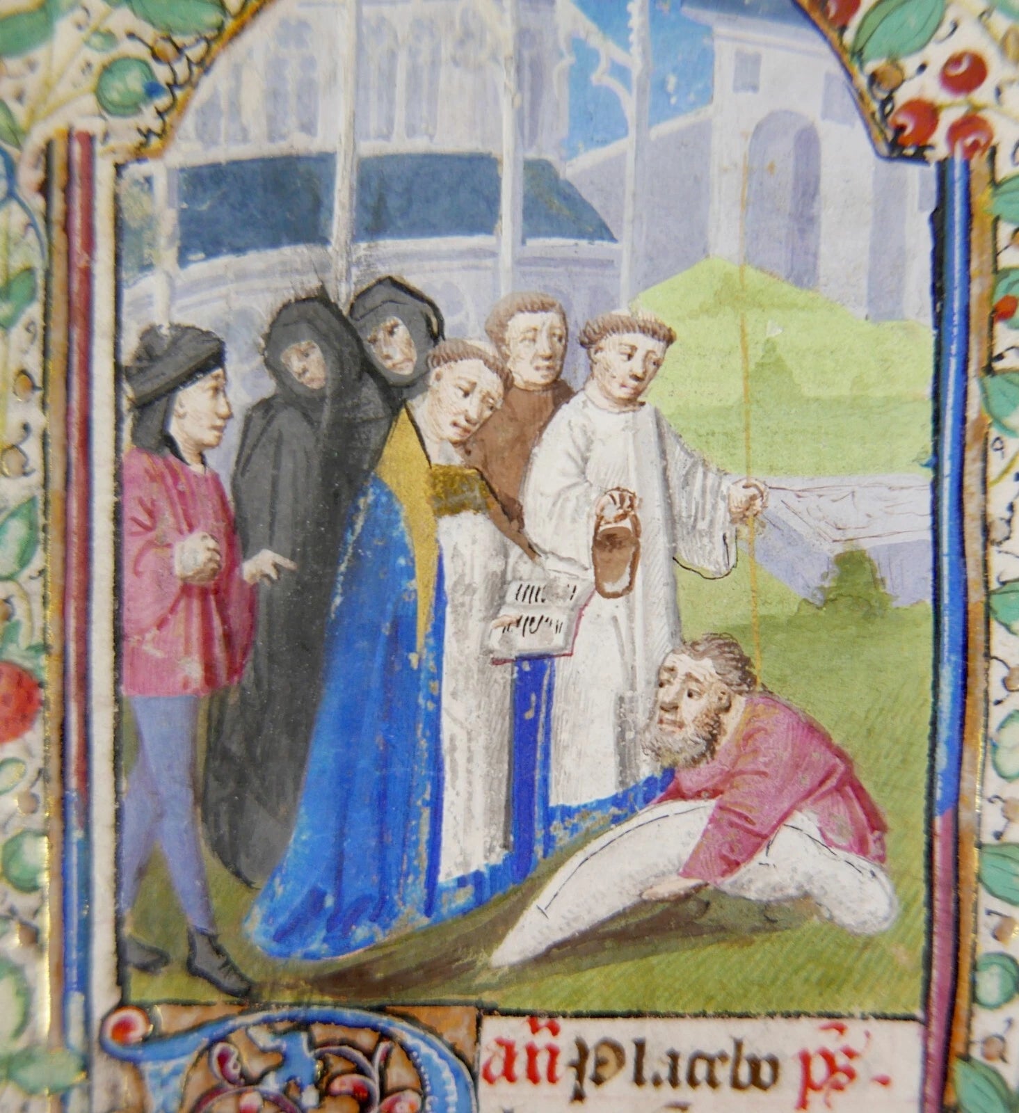 LATE 15TH CENTURY FRENCH ILLUMINATED MANUSCRIPT LEAF WITH MINIATURE OF A BURIAL