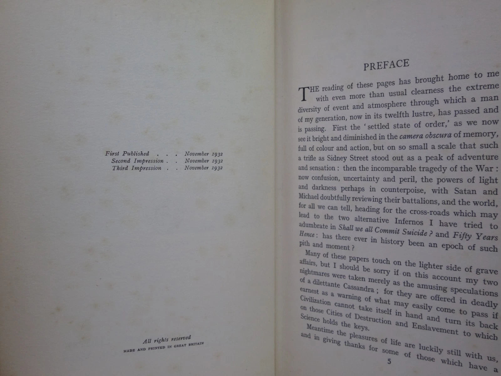 THOUGHTS AND ADVENTURES BY WINSTON S. CHURCHILL 1932