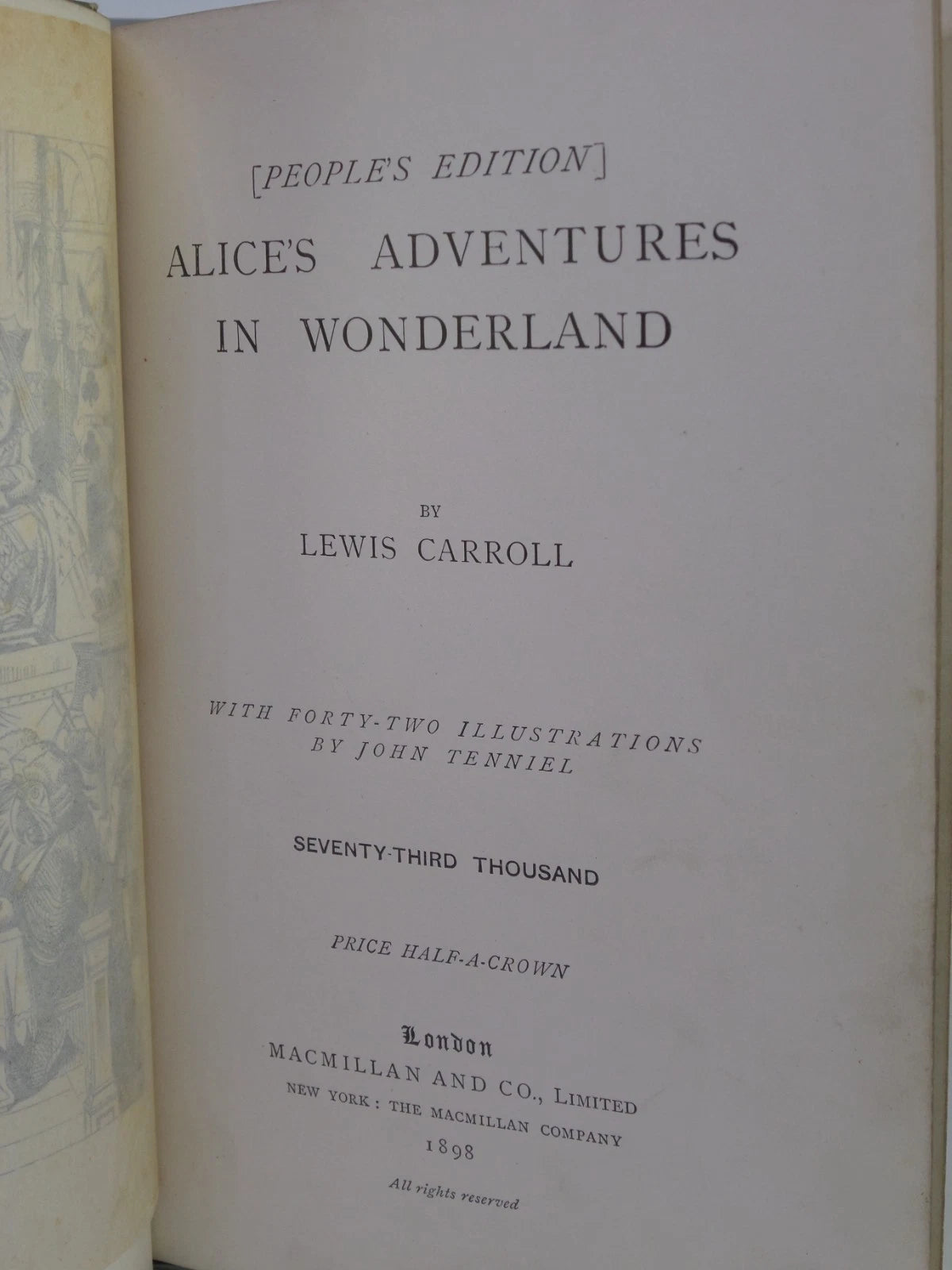 ALICE'S ADVENTURES IN WONDERLAND BY LEWIS CARROLL 1898 PEOPLE'S EDITION