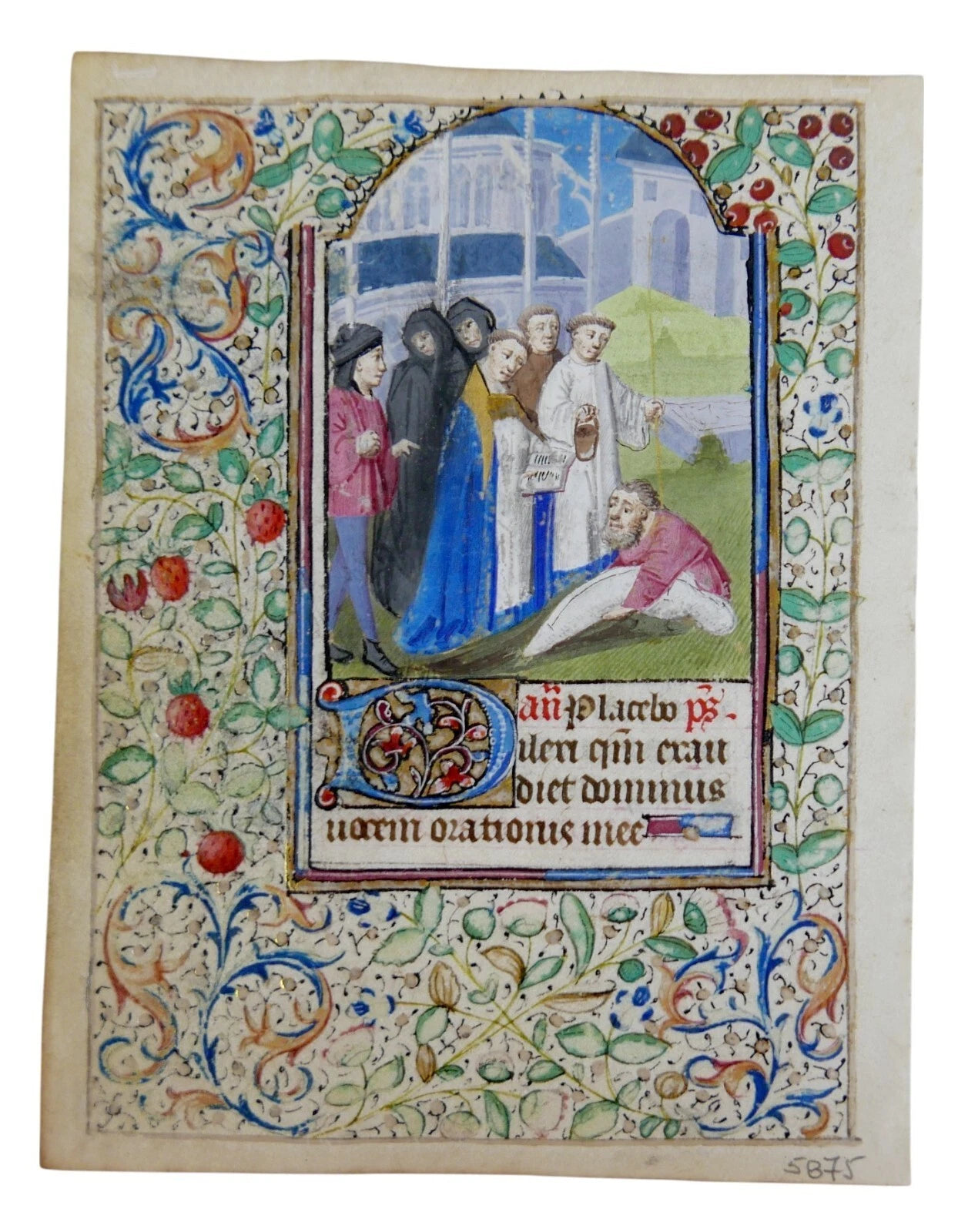 LATE 15TH CENTURY FRENCH ILLUMINATED MANUSCRIPT LEAF WITH MINIATURE OF A BURIAL
