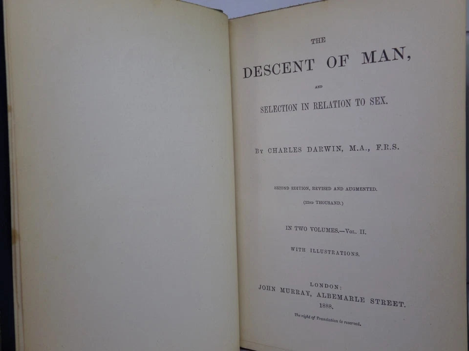THE DESCENT OF MAN BY CHARLES DARWIN 1888 IN TWO VOLUMES