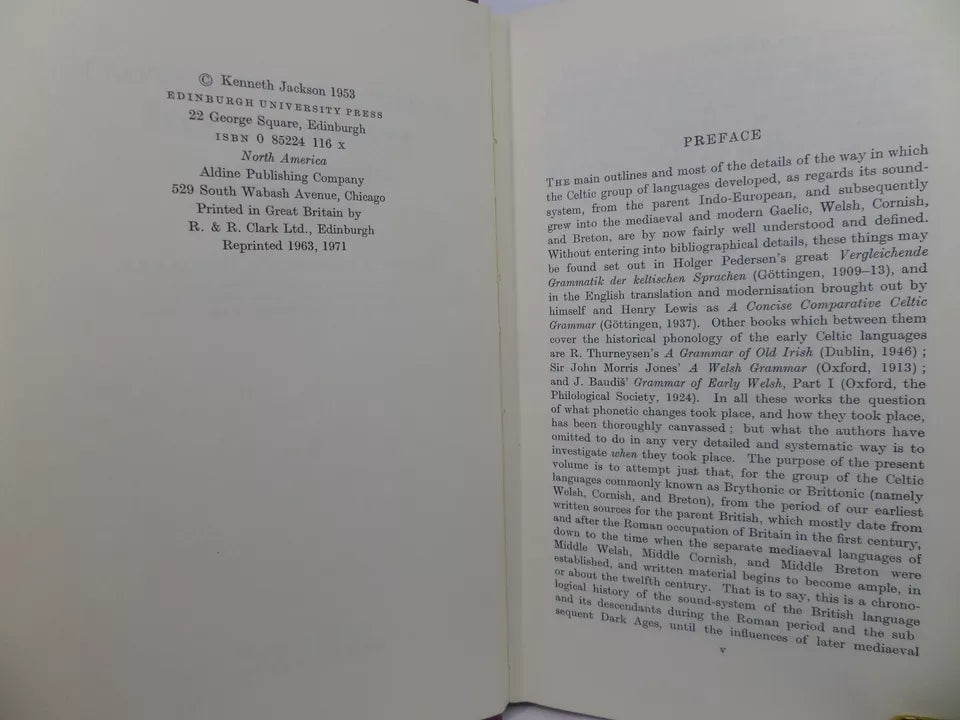 LANGUAGE AND HISTORY IN EARLY BRITAIN BY KENNETH JACKSON 1971 HARDCOVER