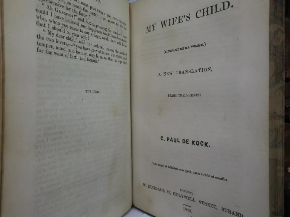 GUSTAVUS OR THE YOUNG RAKE & MY WIFE'S CHILD BY CHARLES PAUL DE KOCK 1839-40 FINE LEATHER BINDING