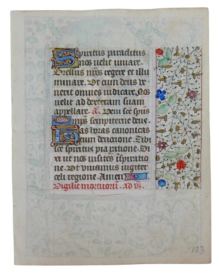 LATE 15TH CENTURY FRENCH ILLUMINATED MANUSCRIPT LEAF WITH MINIATURE OF A BURIAL