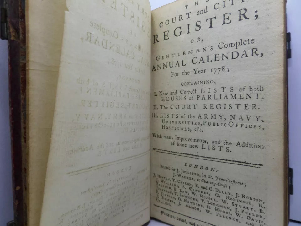 THE COURT & CITY REGISTER; OR, GENTLEMAN'S COMPLETE ANNUAL CALENDAR FOR 1778 BY RICHARD SAUNDERS