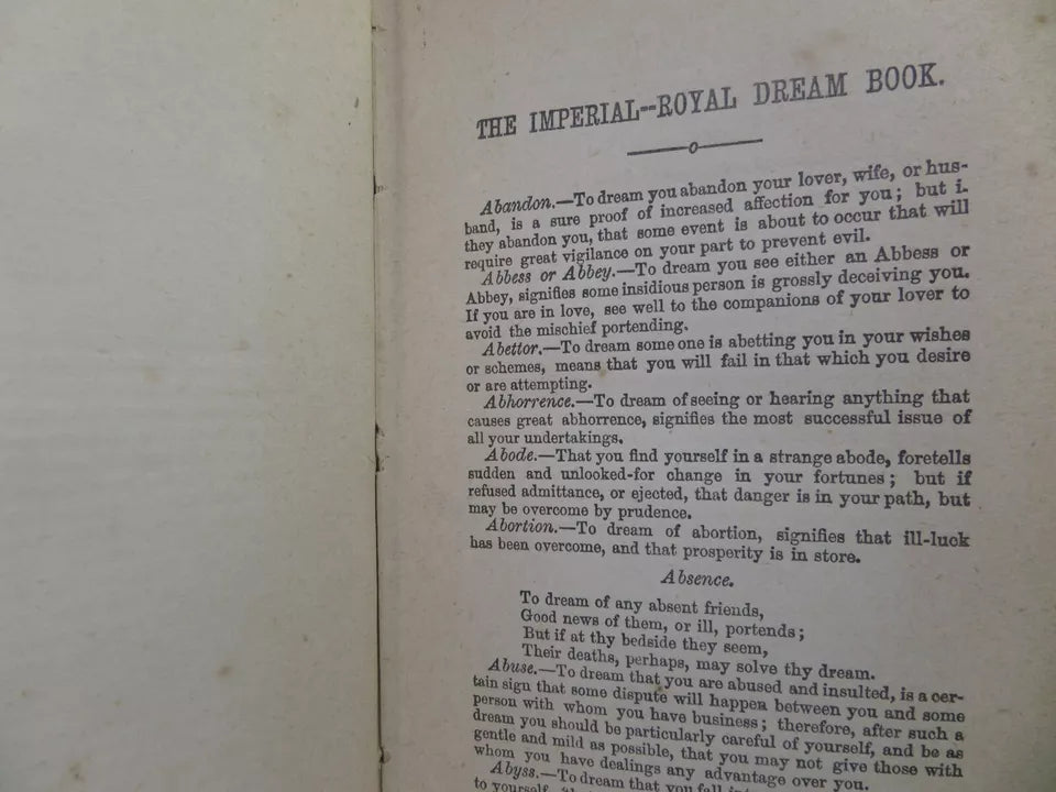 THE IMPERIAL DREAM BOOK - IMPERIAL-ROYAL FORTUNE TELLER - BOOK OF FATE C. 1870