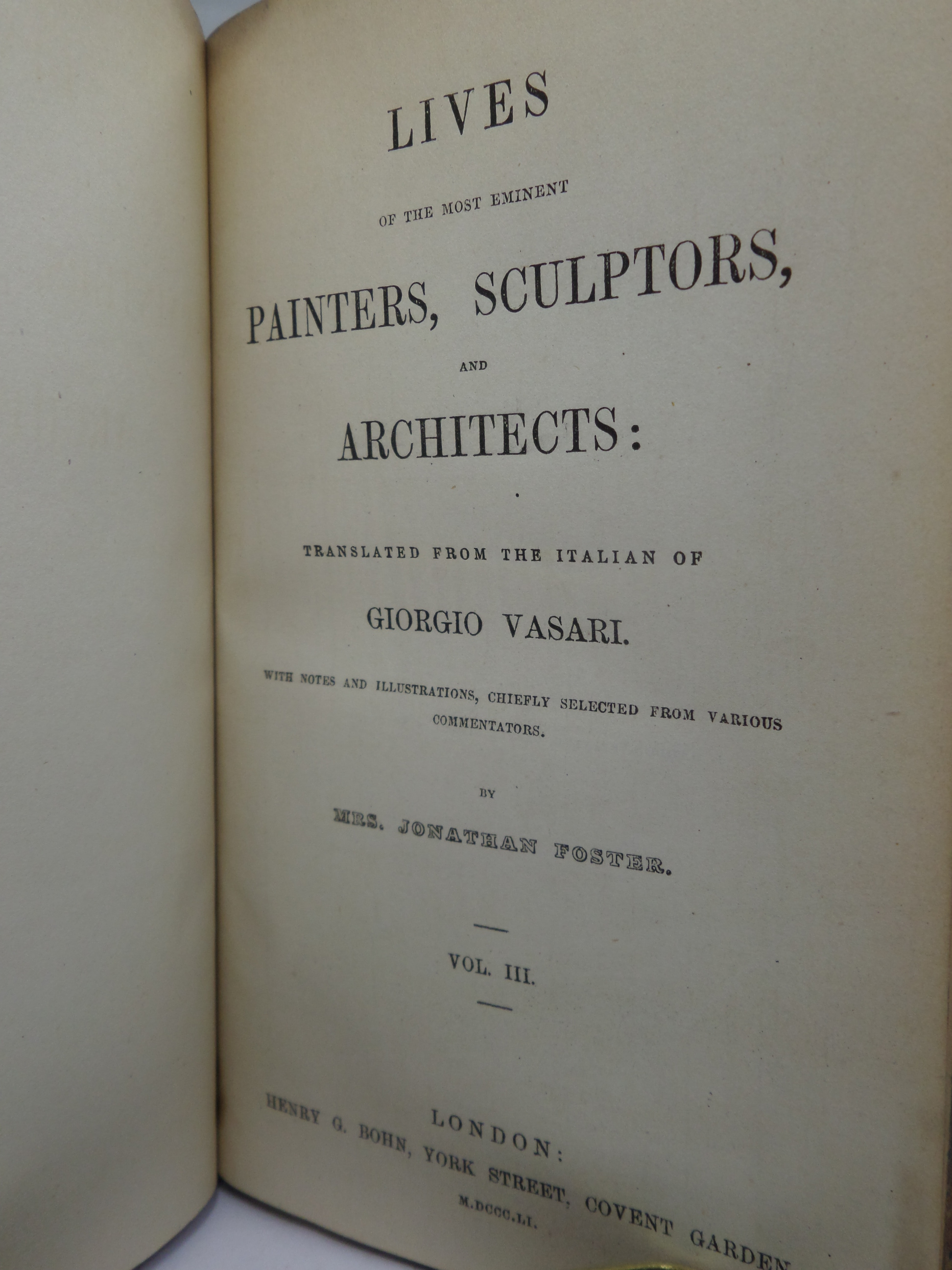 LIVES OF THE ARTISTS BY GIORGIO VASARI 1850-1852 LEATHER BOUND SET