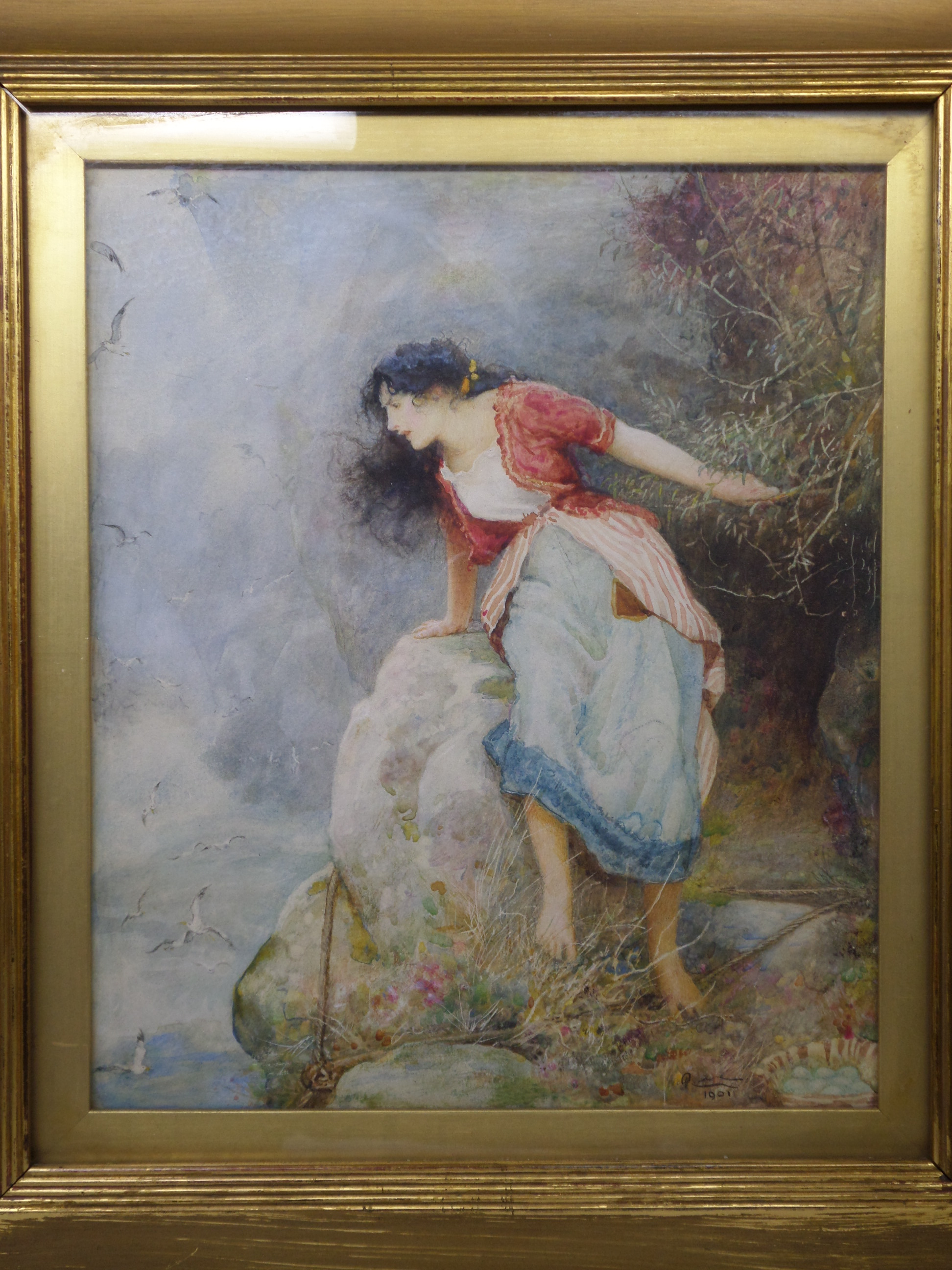 ROBERT WALKER MACBETH RA, THE SMUGGLER'S DAUGHTER 1901 Original Watercolour Painting