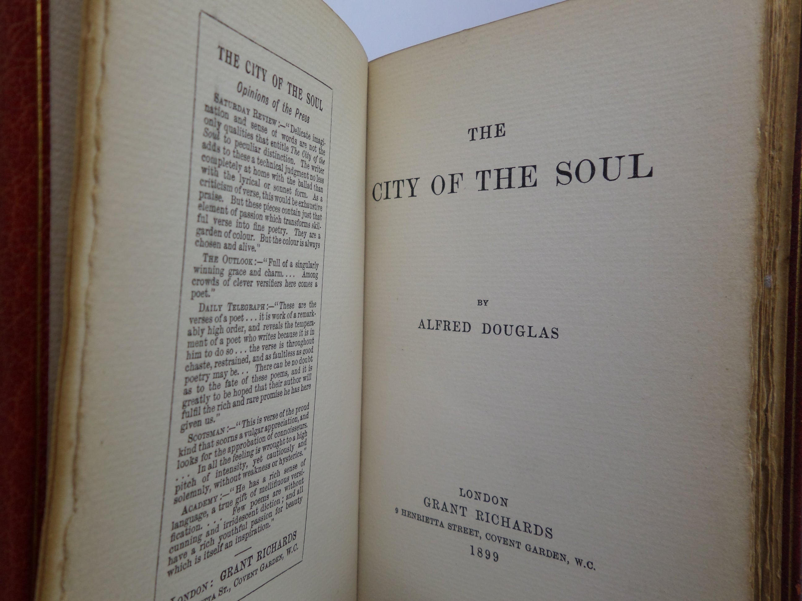 THE CITY OF THE SOUL BY ALFRED DOUGLAS 1899 SECOND EDITION, BUMPUS FINE BINDING