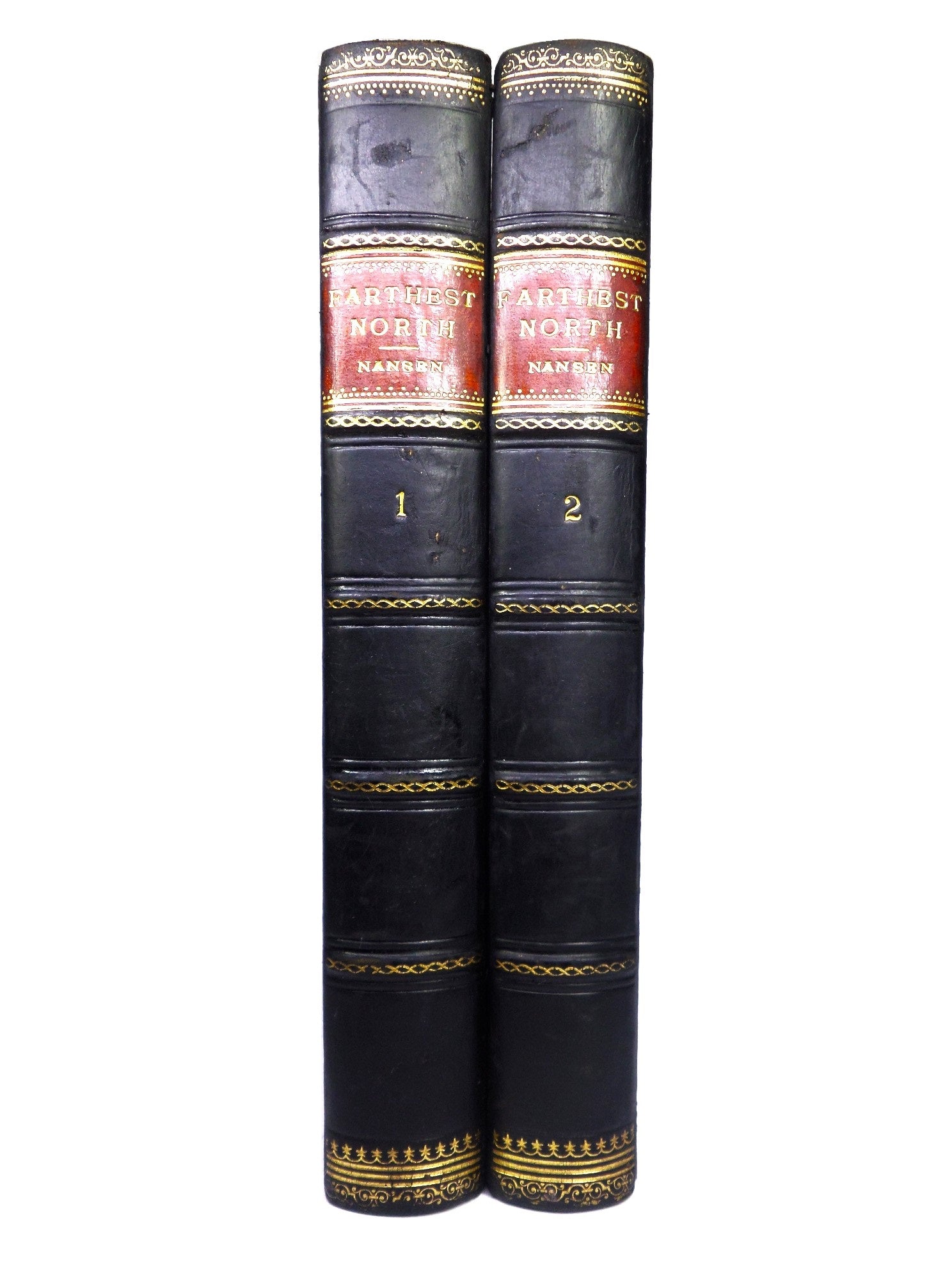 FARTHEST NORTH BY FRIDTJOF NANSEN 1898 TWO VOLUMES LEATHER BOUND