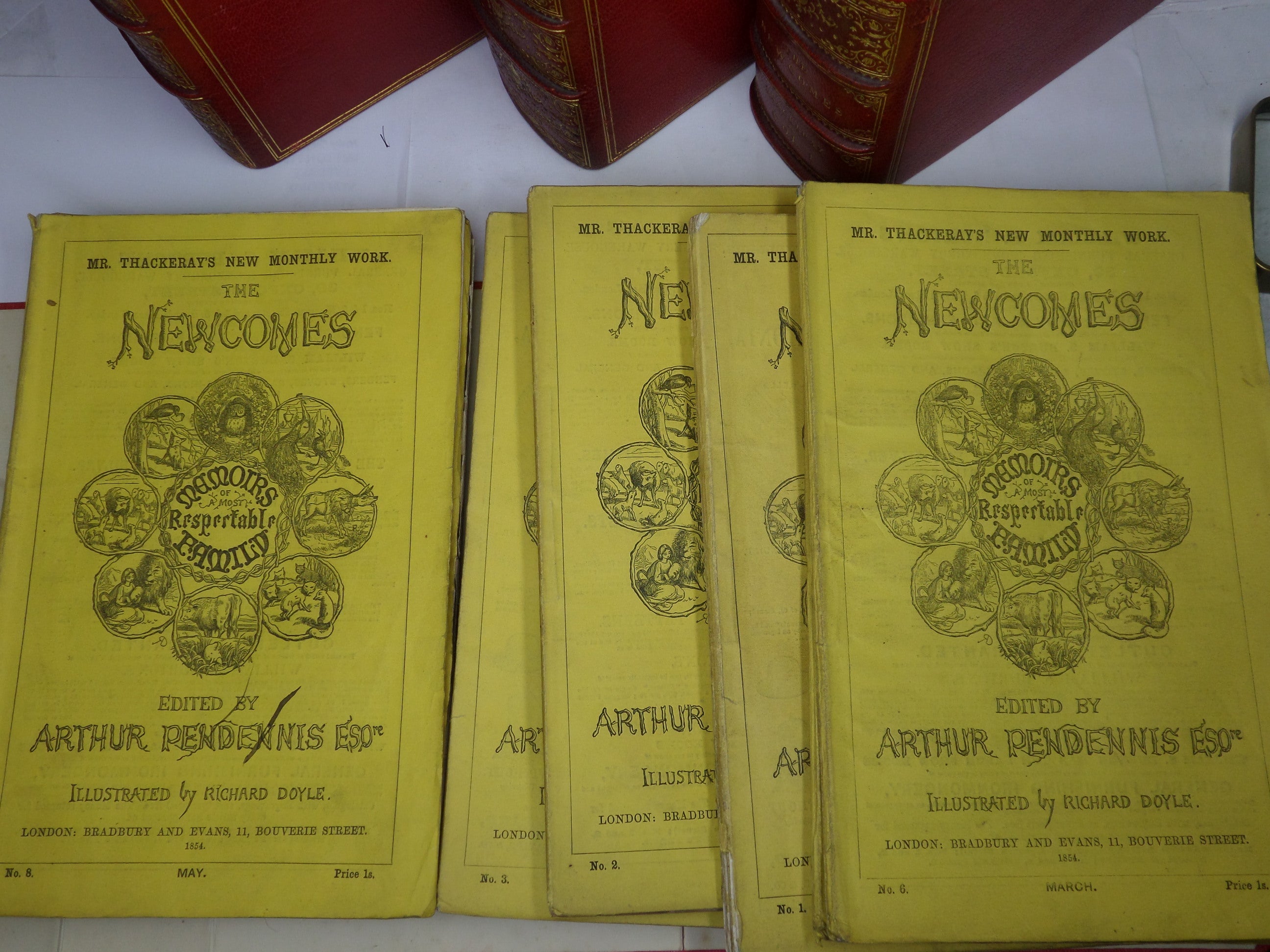 THE NEWCOMES BY WILLIAM MAKEPEACE THACKERAY 1853-1855 IN 23/24 MONTHLY PARTS, CUSTOM MOROCCO CASES