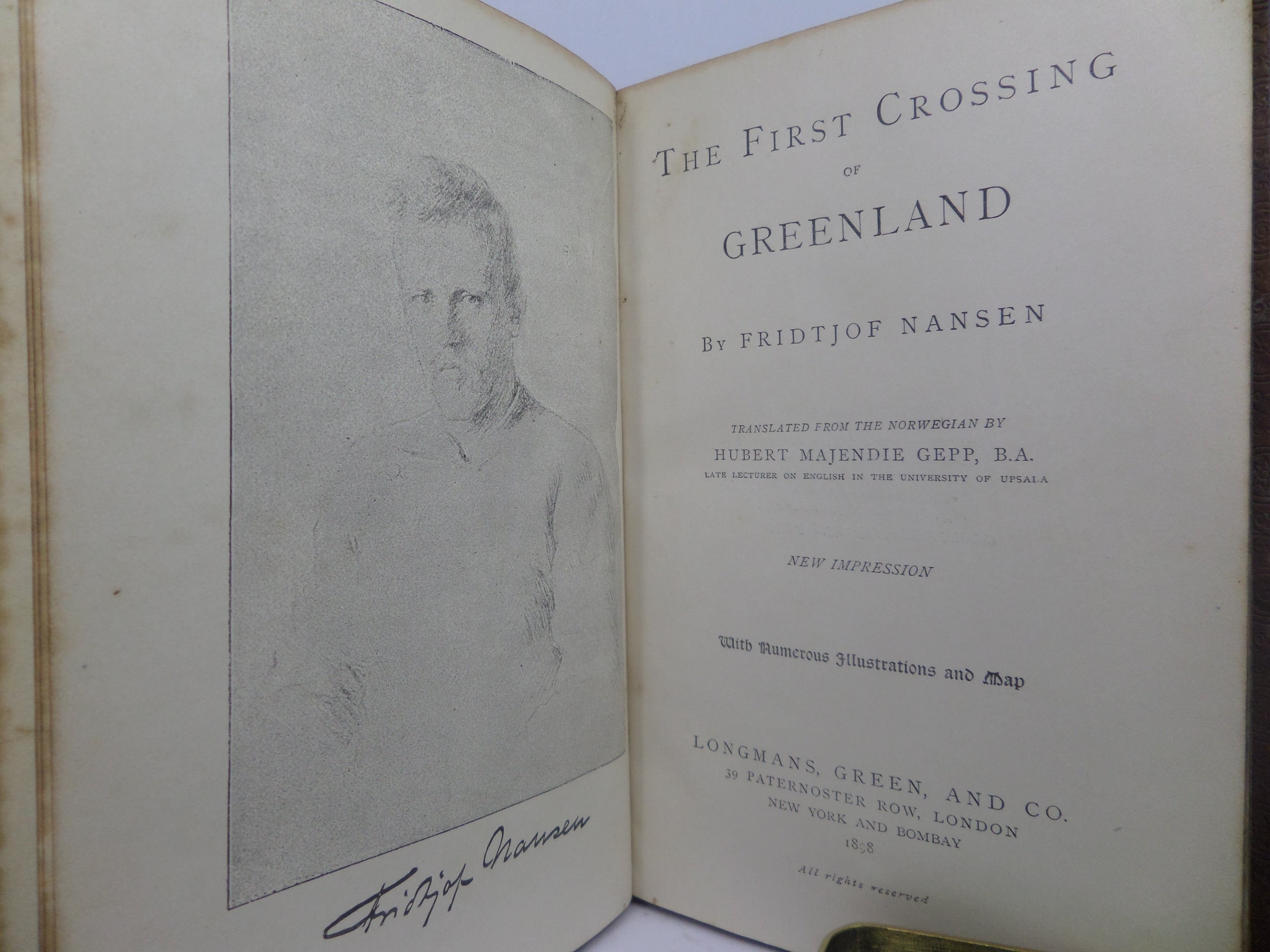 THE FIRST CROSSING OF GREENLAND BY FRIDTJOF NANSEN 1898 LEATHER BINDING