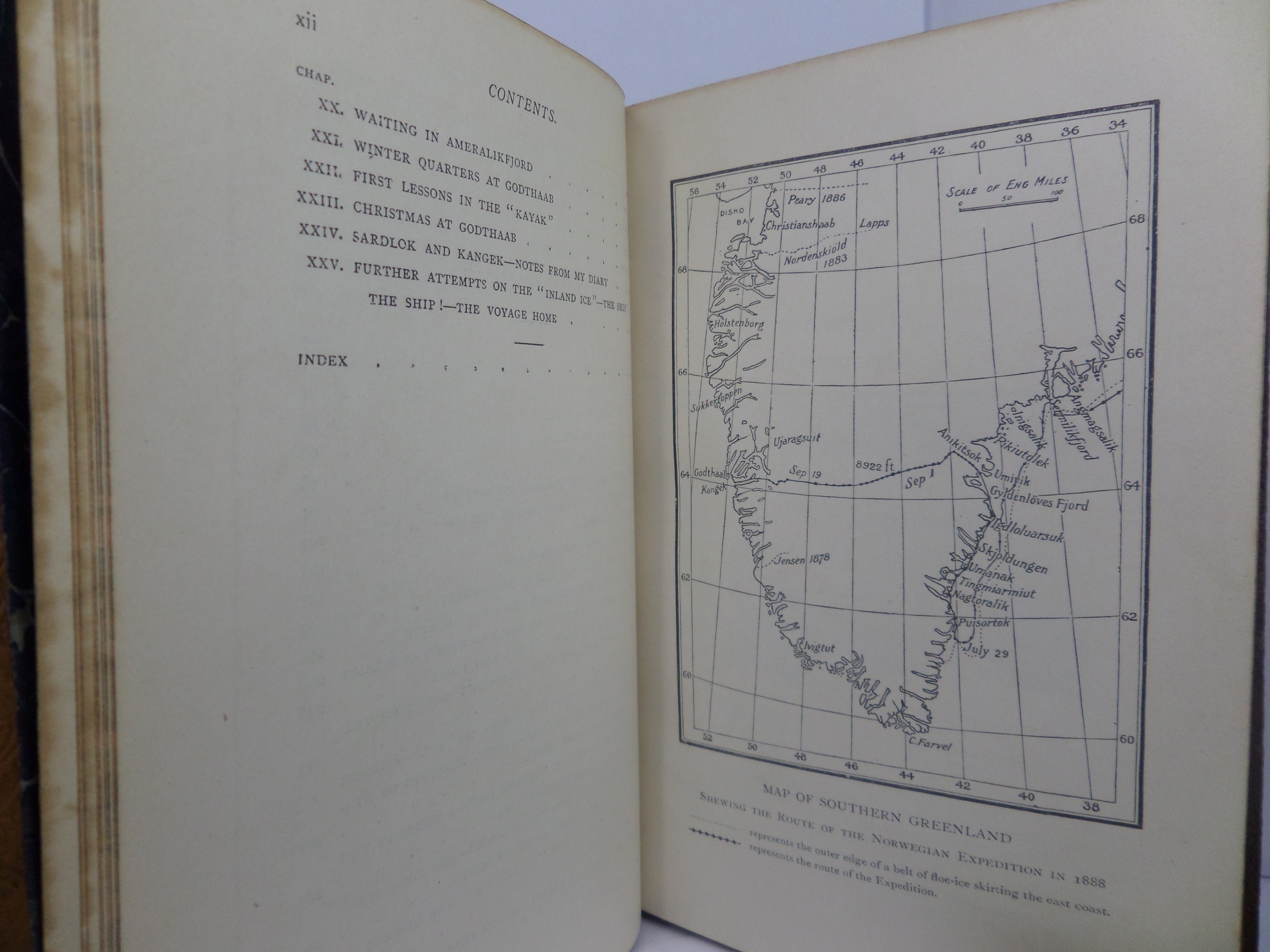 THE FIRST CROSSING OF GREENLAND BY FRIDTJOF NANSEN 1898 LEATHER BINDING