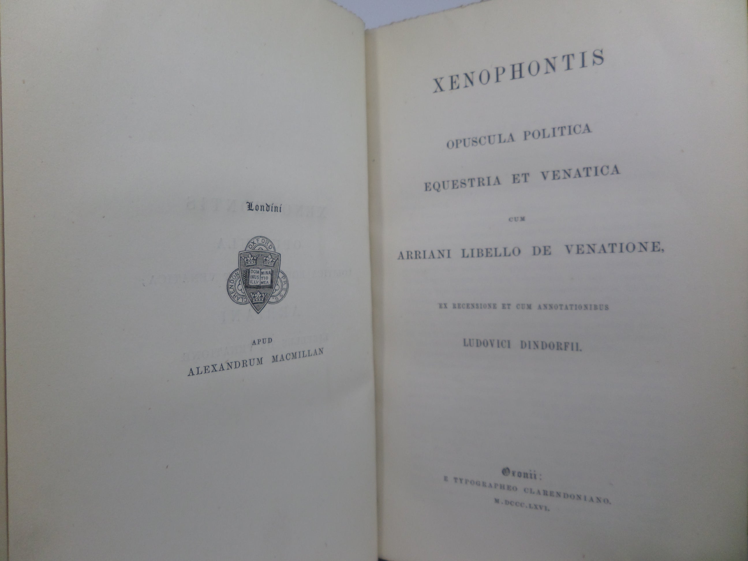 XENEPHON - XENOPHONTIS OPUSCULA POLITICA EQUESTRIA ET VENATICA... 1866 HARDCOVER