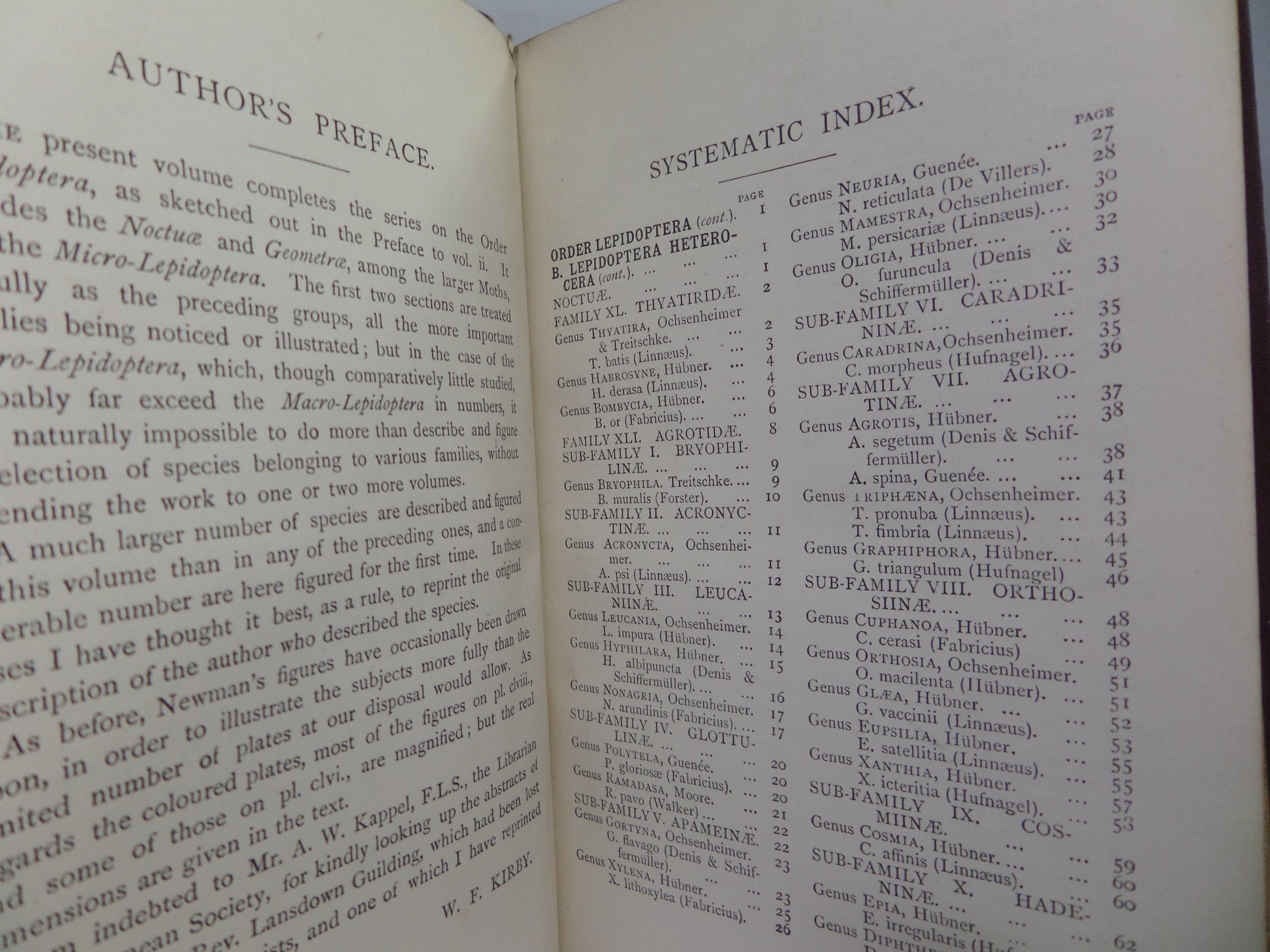 A HAND-BOOK TO THE ORDER LEPIDOPTERA [BUTTERFLIES & MOTHS] BY W.F. KIRBY 1896-97