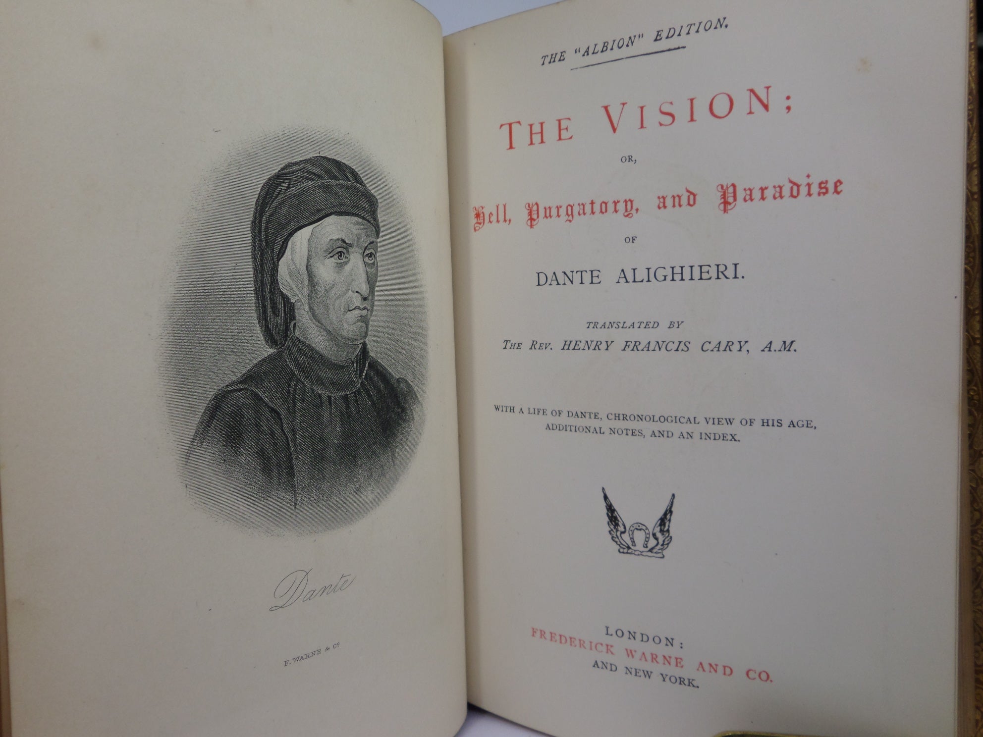 THE VISION: OR, HELL, PURGATORY & PARADISE OF DANTE ALIGHIERI, TREE CALF BINDING