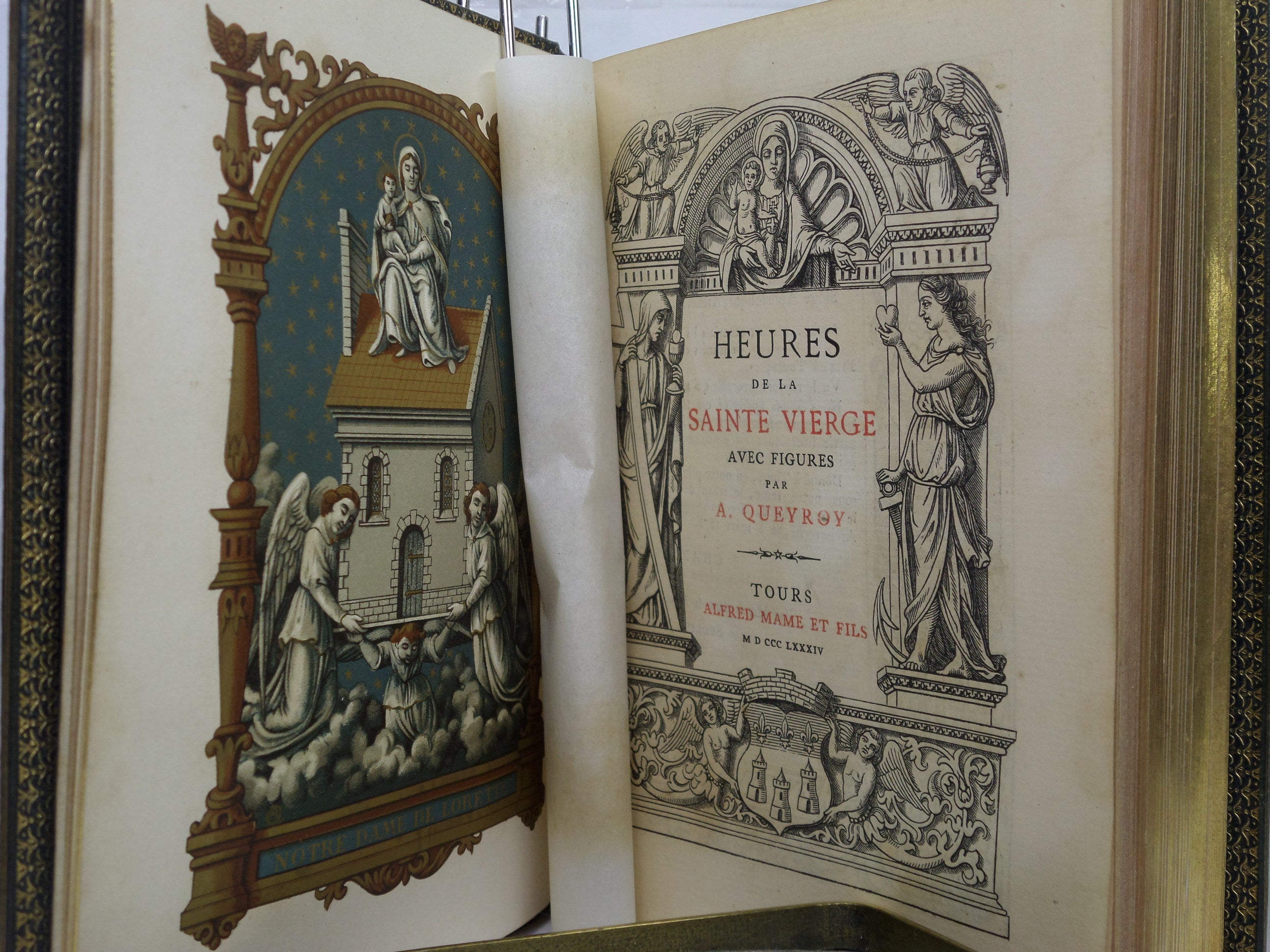 HEURES DE LA SAINTE VIERGE AVEC FIGURES PAR A. QUEYROY 1884 BOOK OF HOURS OF THE HOLY VIRGIN - FINE SIGNED BINDING