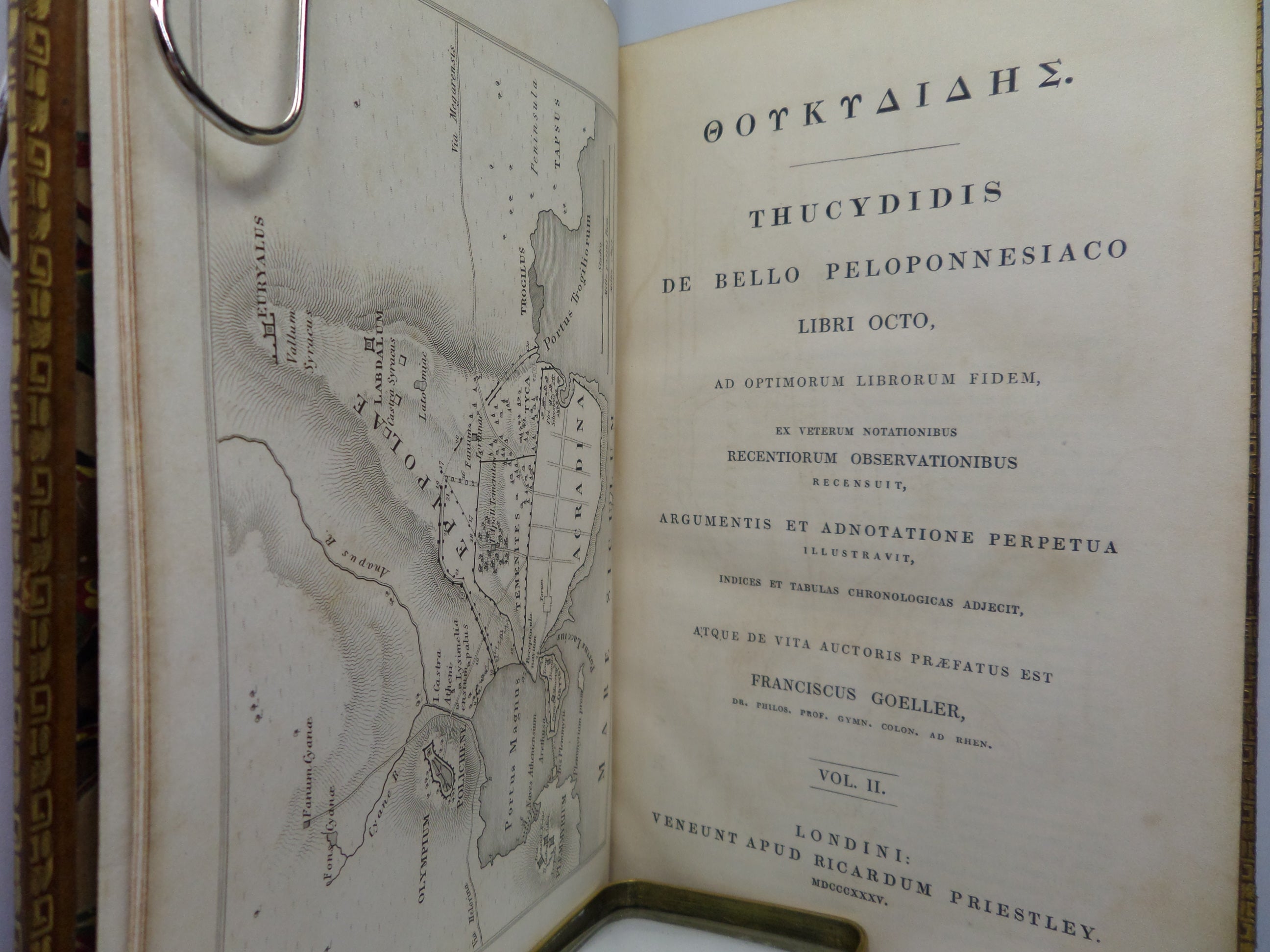 THUCYDIDIS DE BELLO PELOPONNESIACO LIBRI OCTO 1835 IN TWO LEATHER-BOUND VOLUMES