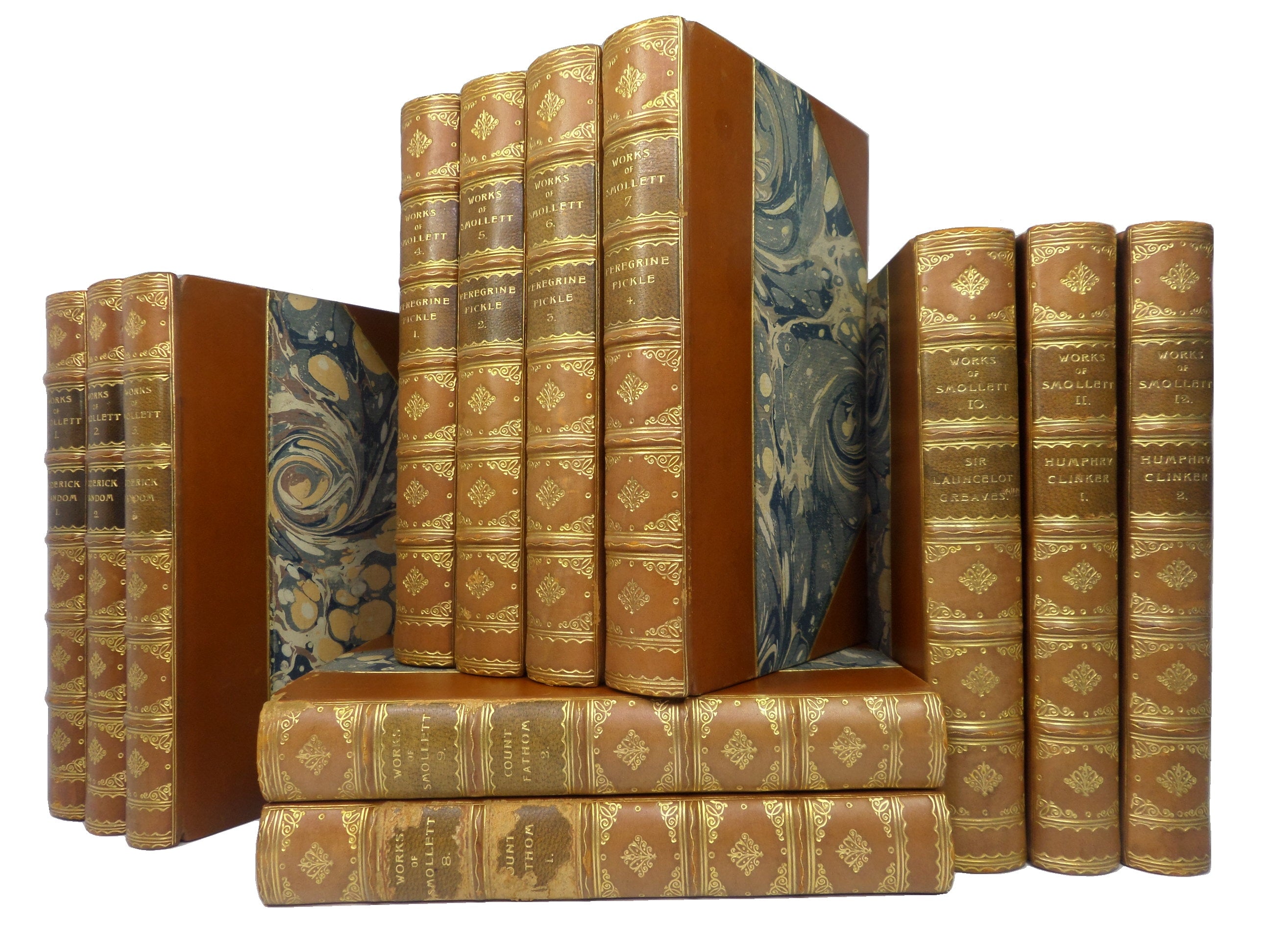 THE WORKS OF TOBIAS SMOLLETT 12 VOLUMES FINELY BOUND BY RAMAGE