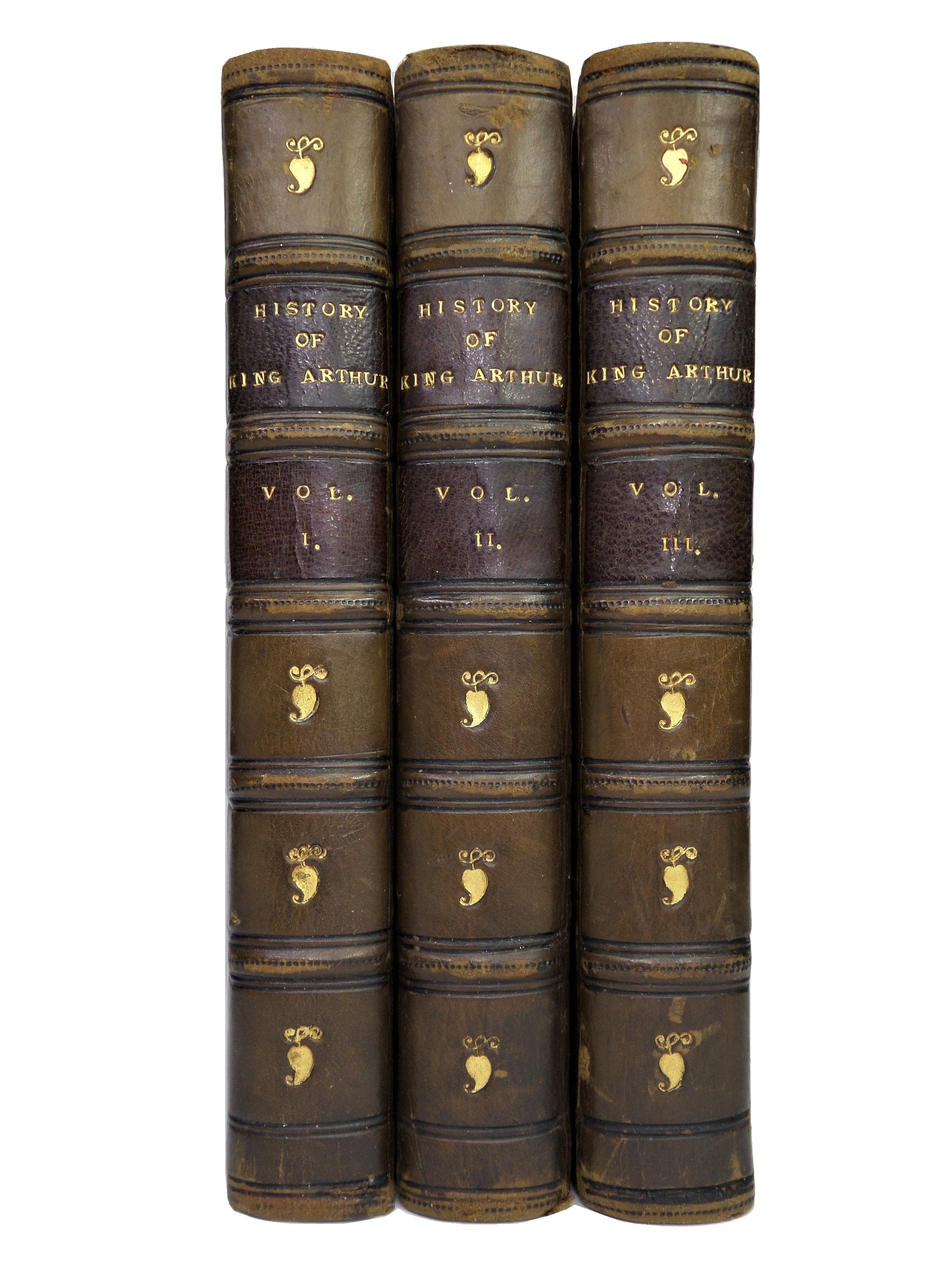 LA MORT D'ARTHUR BY SIR THOMAS MALORY 1866 LEATHER BOUND IN THREE VOLUMES