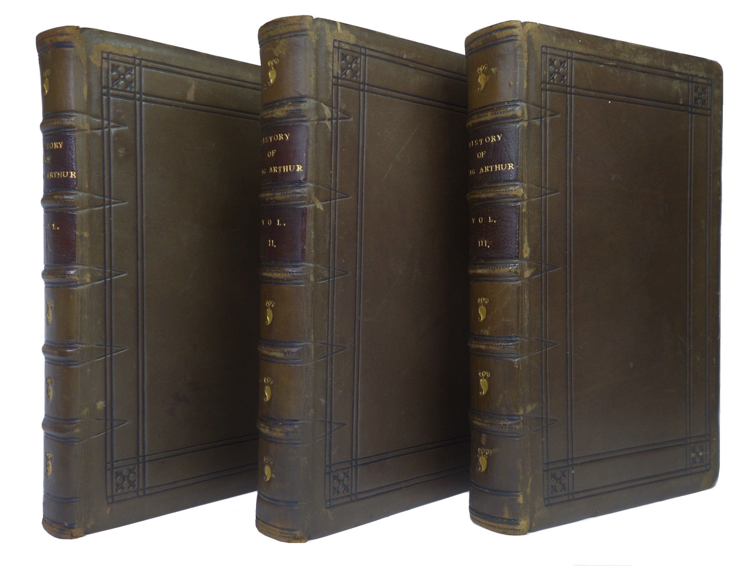 LA MORT D'ARTHUR BY SIR THOMAS MALORY 1866 LEATHER BOUND IN THREE VOLUMES