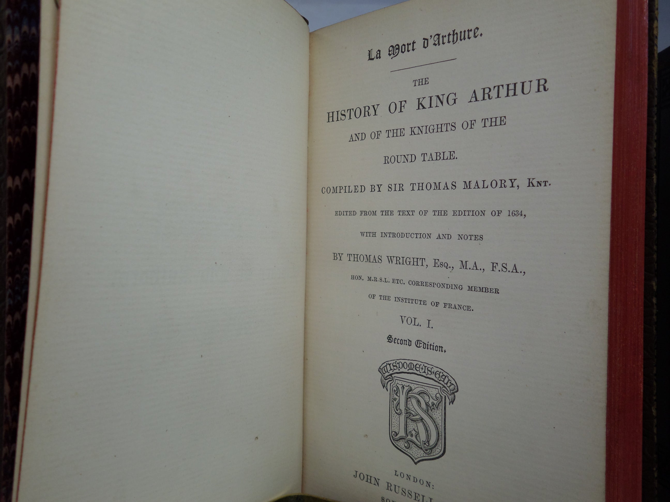 LA MORT D'ARTHUR BY SIR THOMAS MALORY 1866 LEATHER BOUND IN THREE VOLUMES