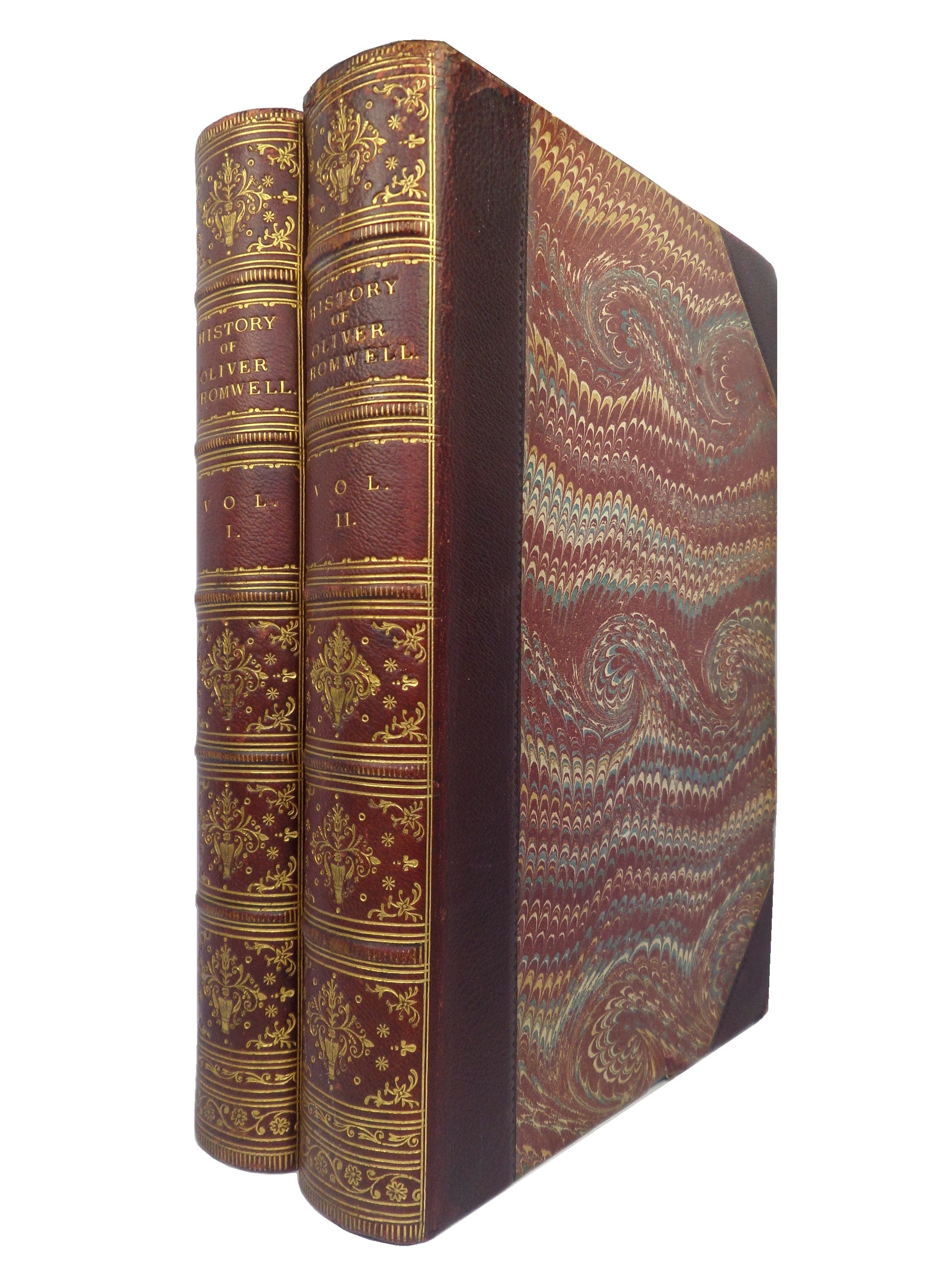 HISTORY OF OLIVER CROMWELL BY M. GUIZOT 1854 LEATHER BOUND IN TWO VOLUMES