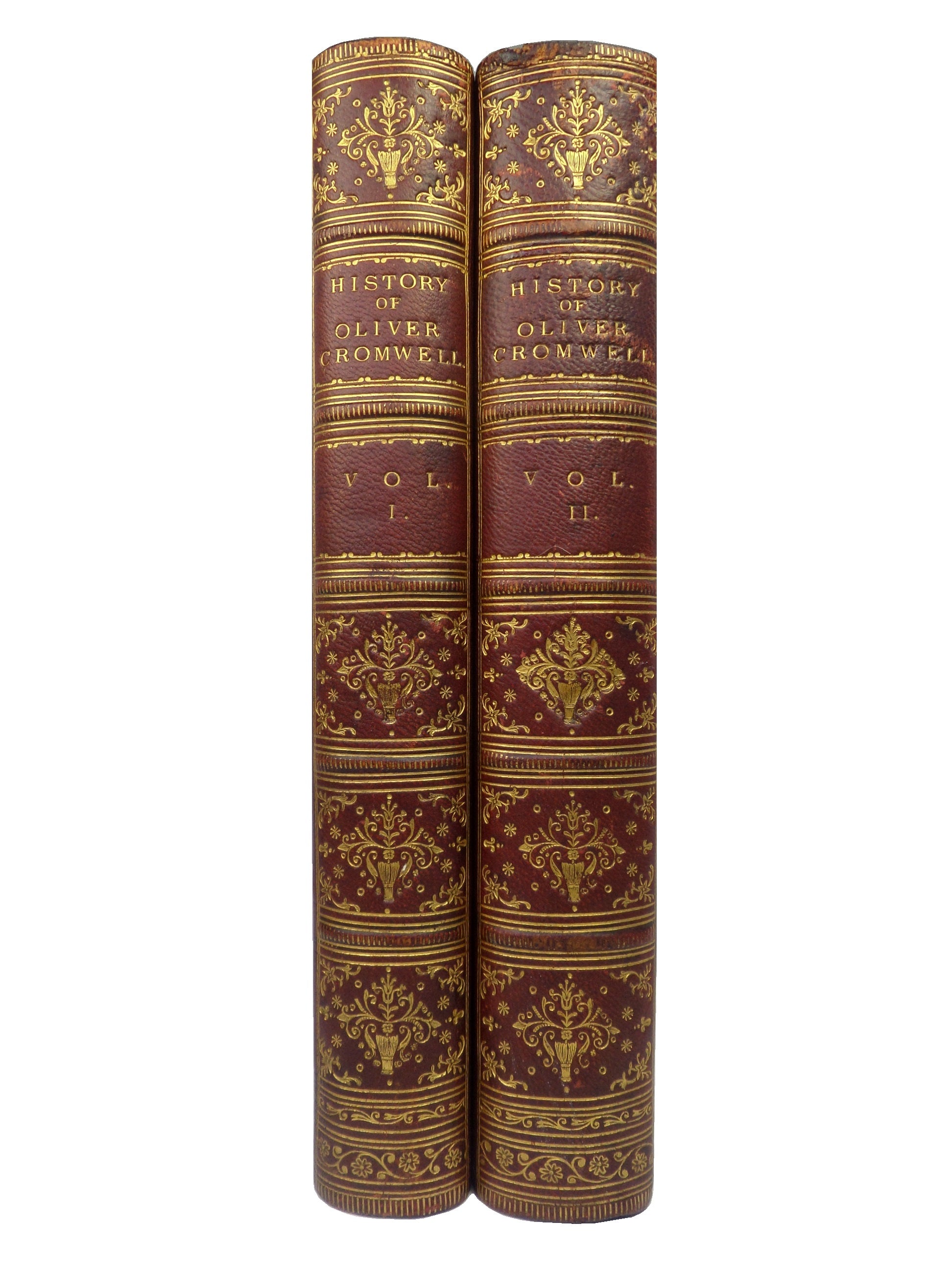 HISTORY OF OLIVER CROMWELL BY M. GUIZOT 1854 LEATHER BOUND IN TWO VOLUMES