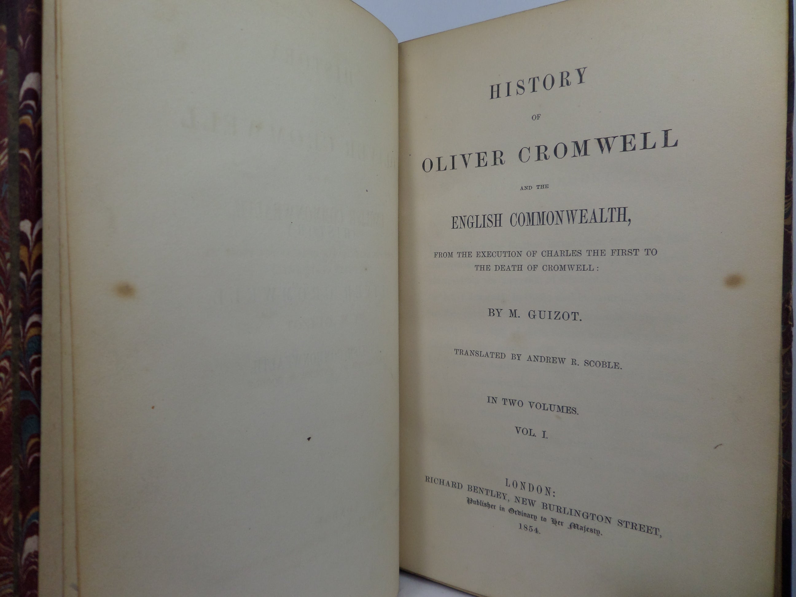 HISTORY OF OLIVER CROMWELL BY M. GUIZOT 1854 LEATHER BOUND IN TWO VOLUMES