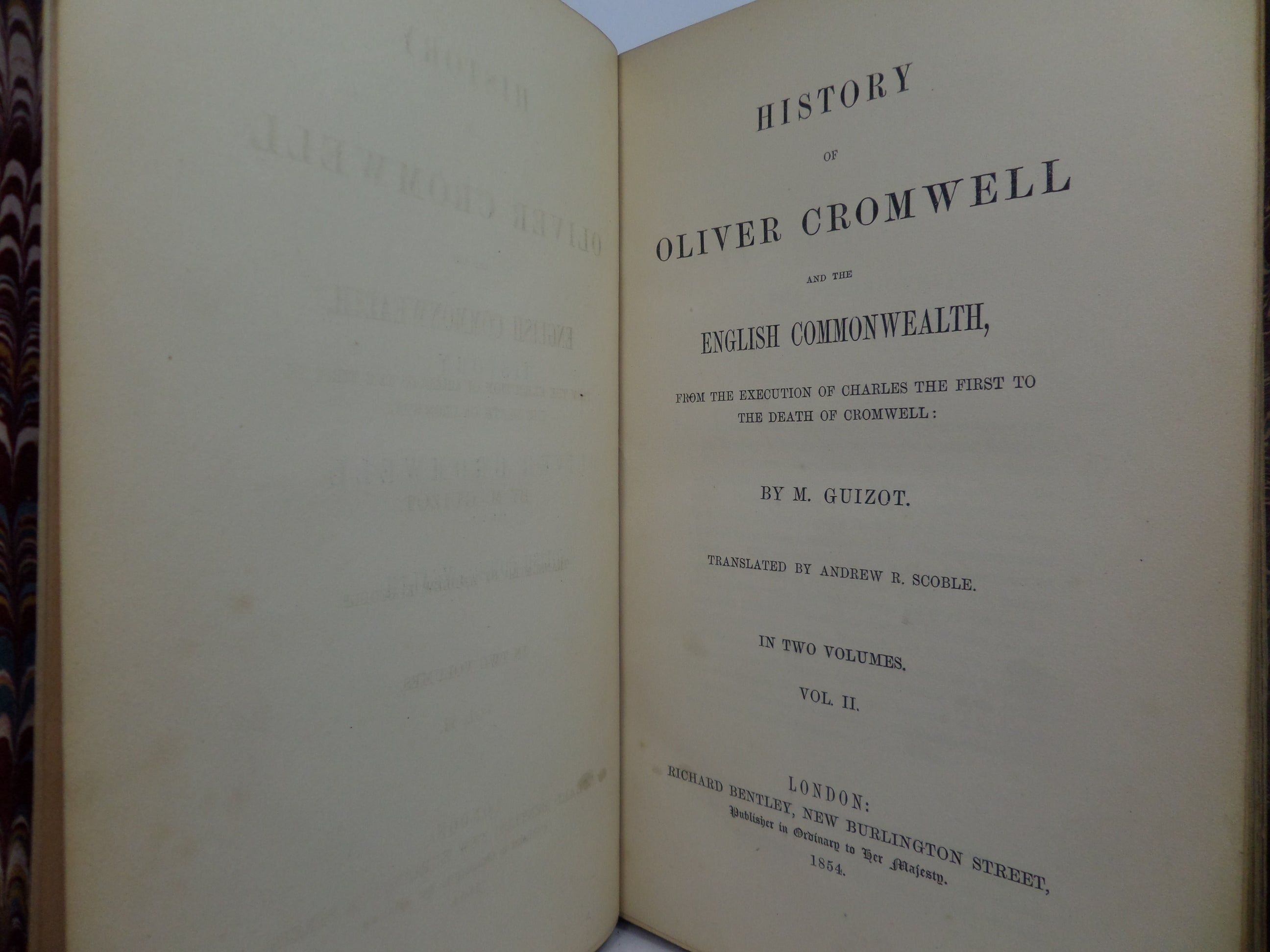 HISTORY OF OLIVER CROMWELL BY M. GUIZOT 1854 LEATHER BOUND IN TWO VOLUMES