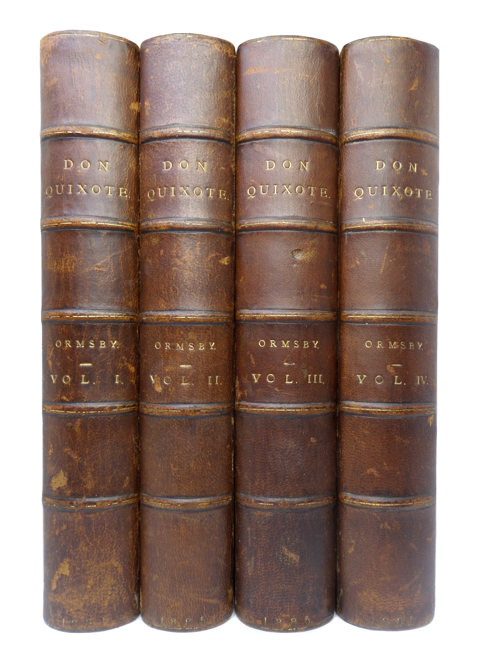 DON QUIXOTE BY CERVANTES 1885 IN FOUR LEATHER-BOUND VOLUMES BY DENNY