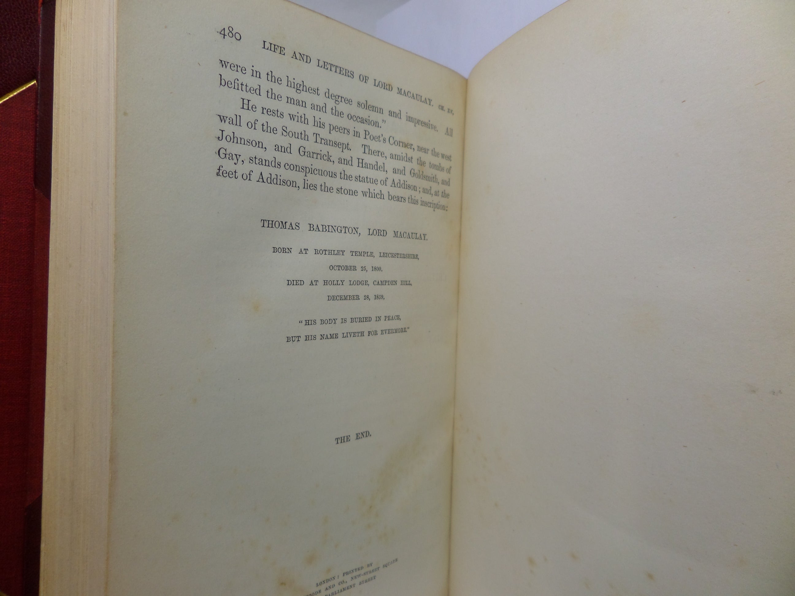 THE LIFE & LETTERS OF LORD MACAULAY BY TREVELYAN 1876 IN TWO VOLUMES BY BICKERS