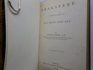 SHAKESPEARE: A CRITICAL STUDY OF HIS MIND & ART, EDWARD DOWDEN 1909 FINE BINDING