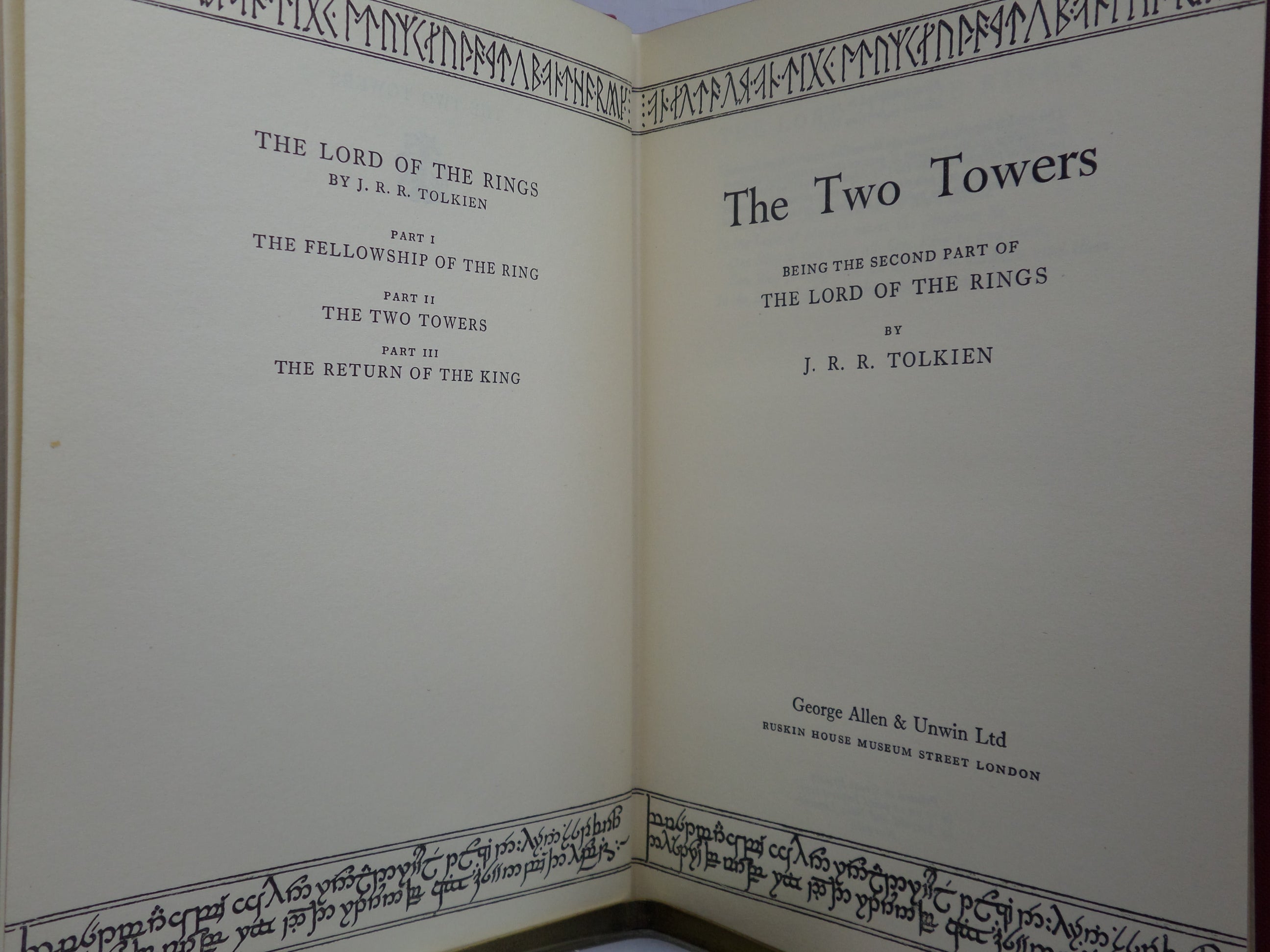 THE TWO TOWERS: SECOND PART OF THE LORD OF THE RINGS 1955 TOLKIEN 2ND IMPRESSION