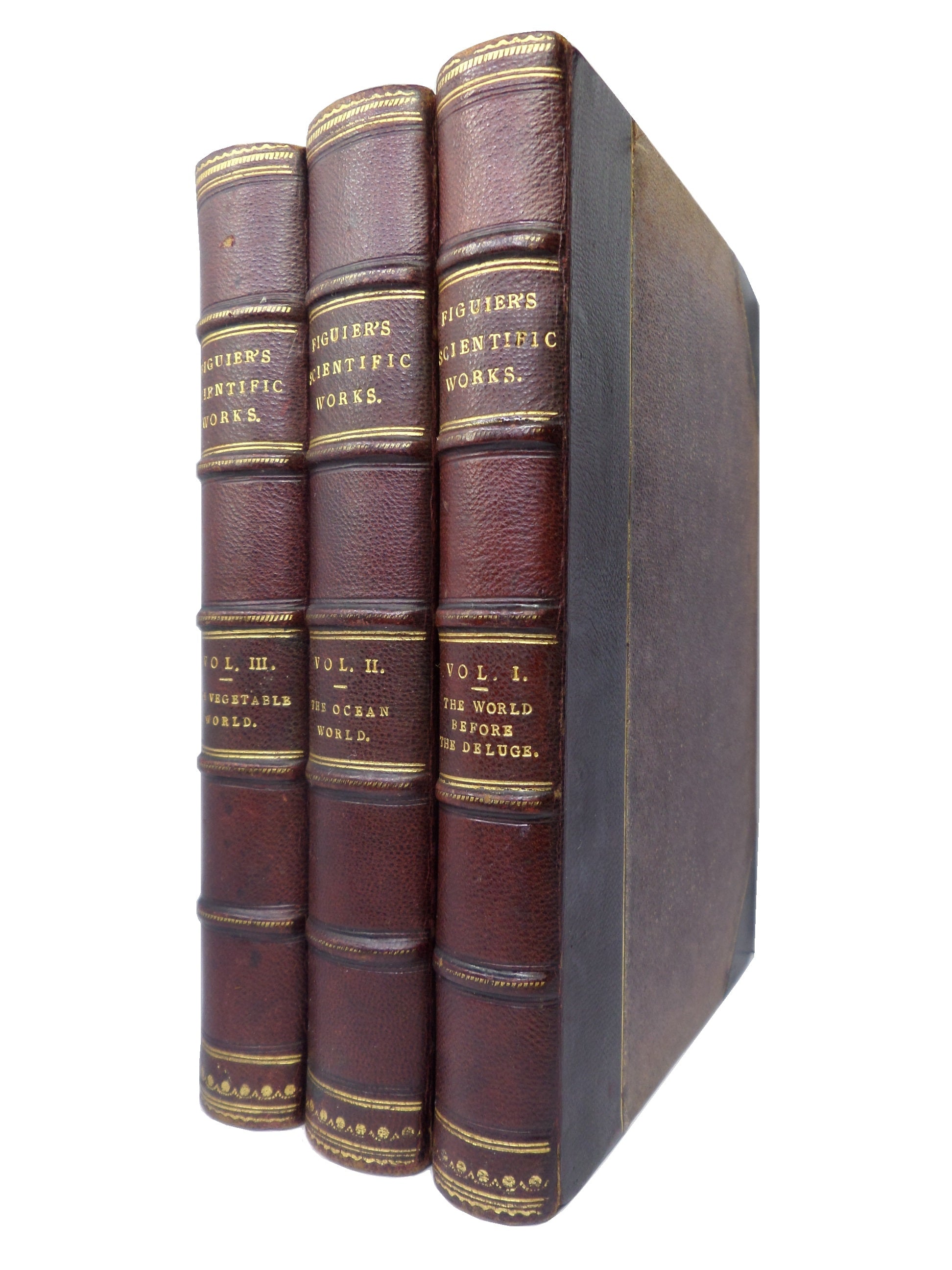 THE WORKS OF LOUIS FIGUIER IN THREE LEATHER-BOUND VOLUMES 1891-1892
