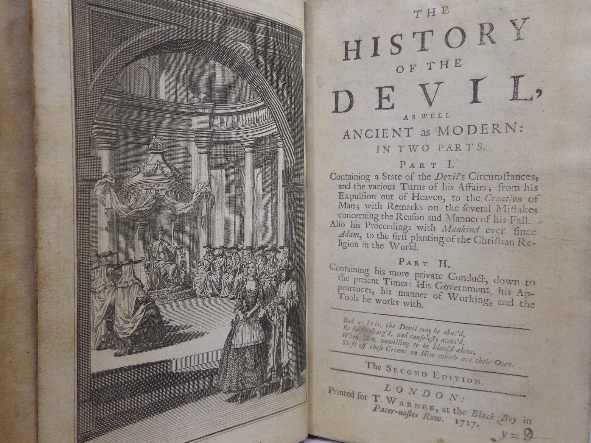 THE HISTORY OF THE DEVIL BY DANIEL DEFOE 1727 SECOND EDITION, LEATHER BINDING