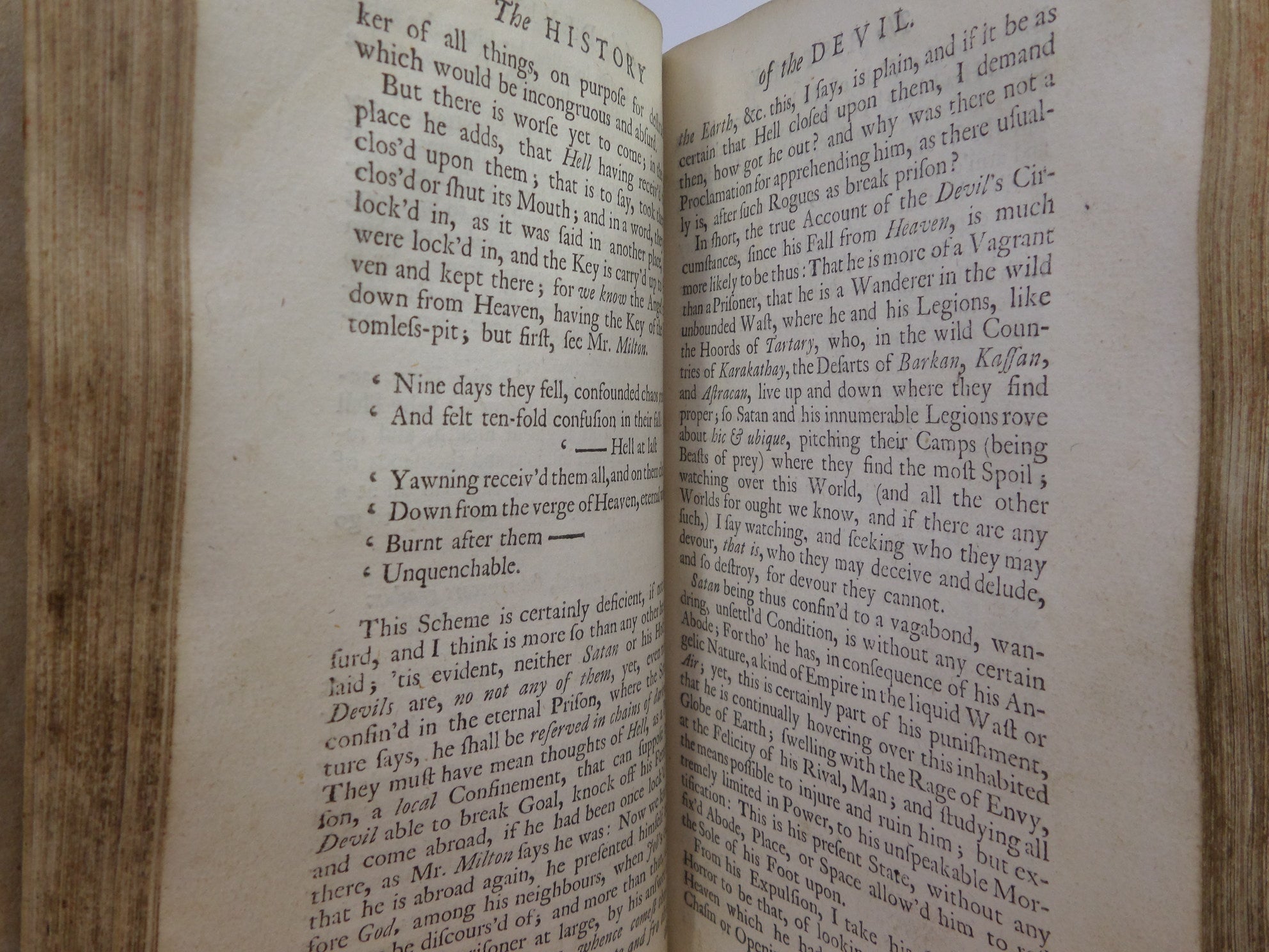 THE HISTORY OF THE DEVIL BY DANIEL DEFOE 1727 SECOND EDITION, LEATHER BINDING