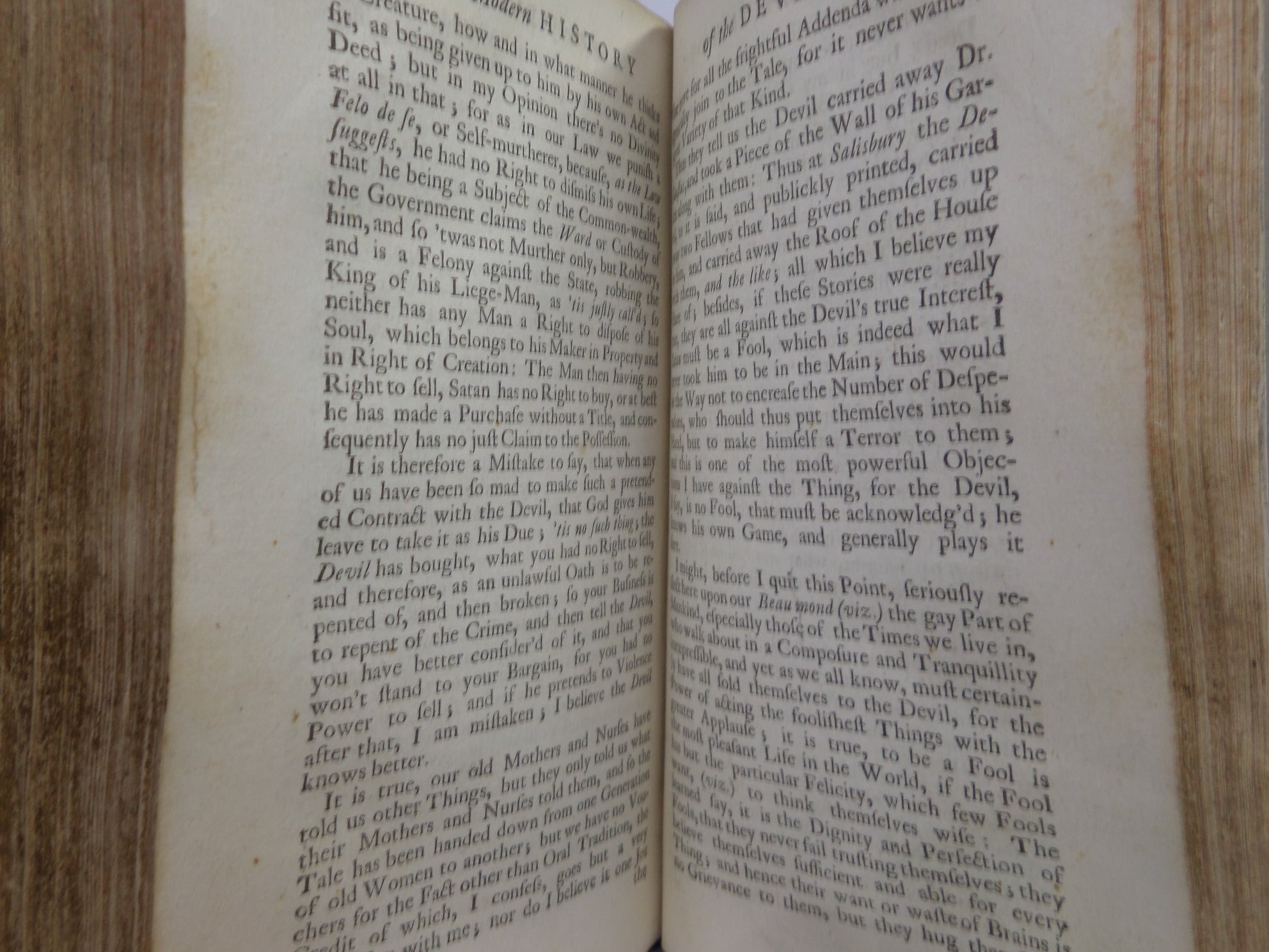 THE HISTORY OF THE DEVIL BY DANIEL DEFOE 1727 SECOND EDITION, LEATHER BINDING