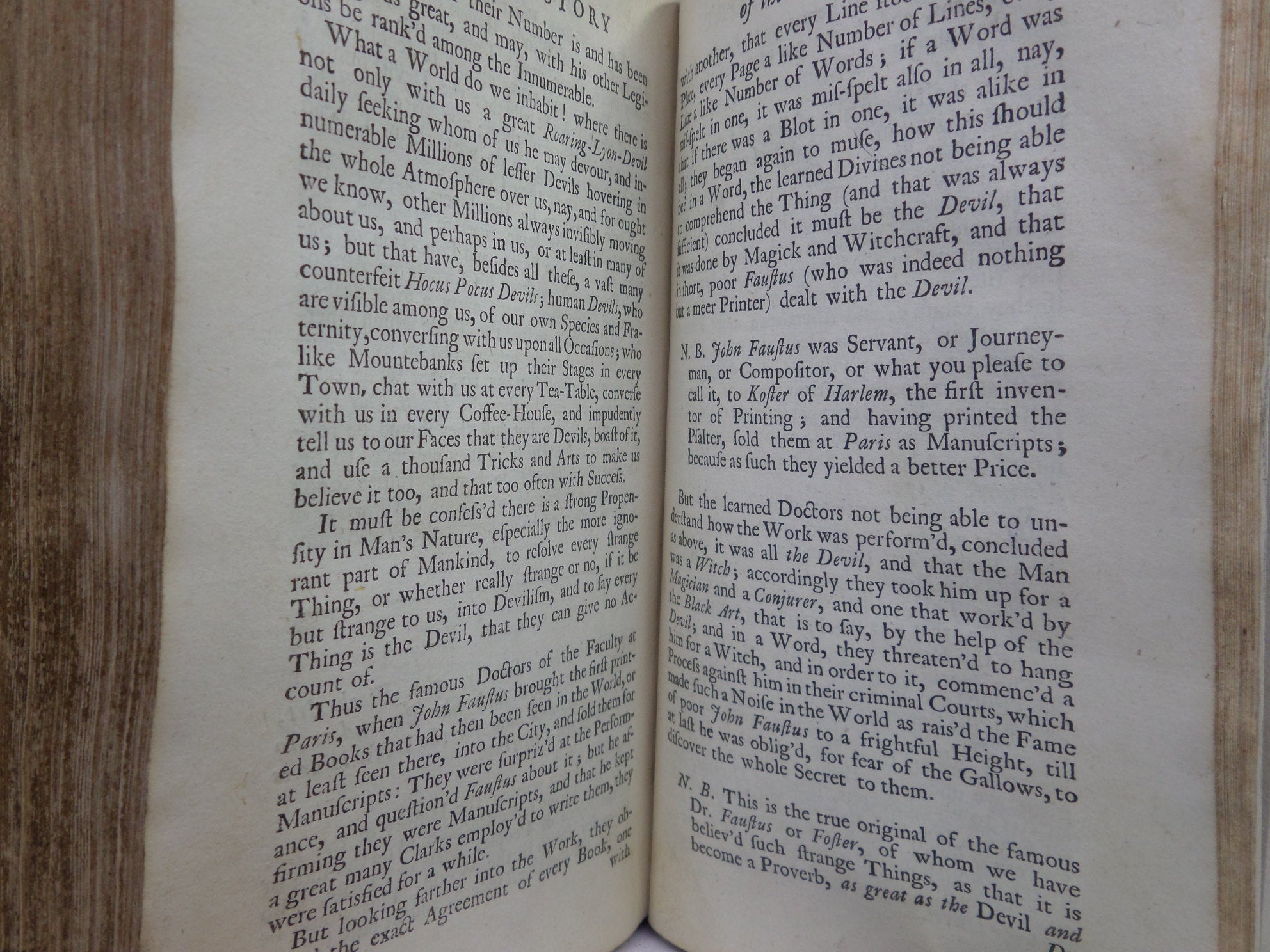 THE HISTORY OF THE DEVIL BY DANIEL DEFOE 1727 SECOND EDITION, LEATHER BINDING