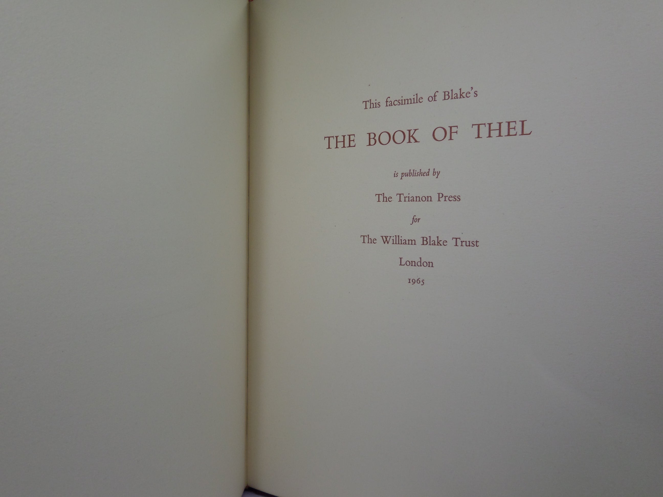 THE BOOK OF THEL BY WILLIAM BLAKE 1965 LIMITED EDITION