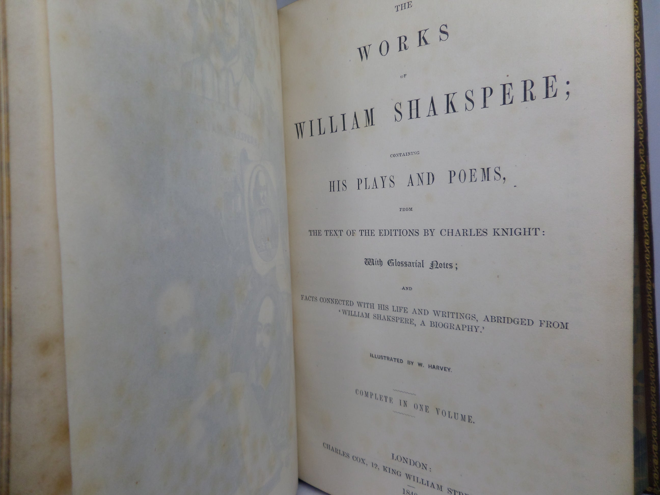 THE WORKS OF WILLIAM SHAKESPEARE 1849 ILLUSTRATED EDITION, FINE LEATHER BINDING